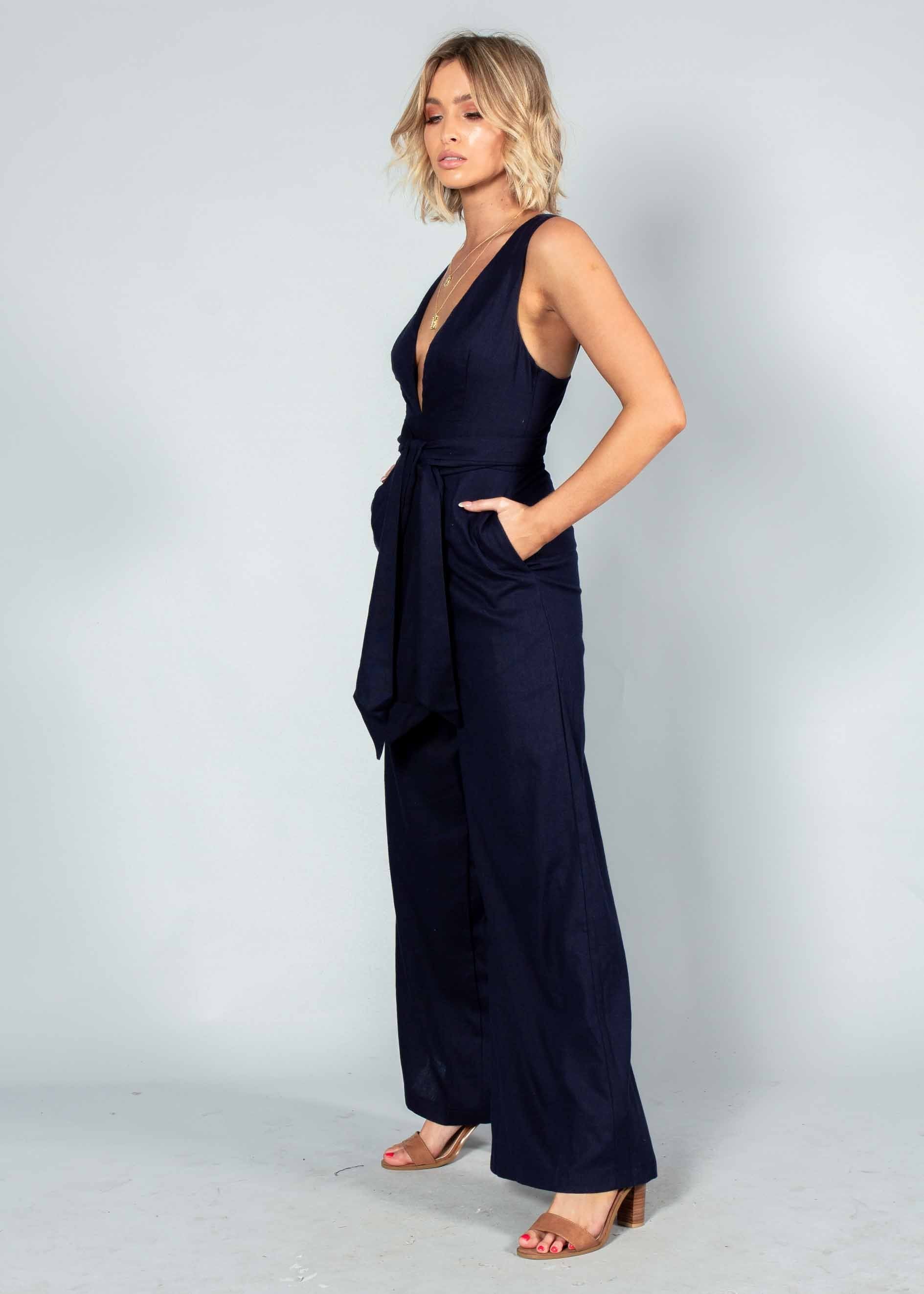 Forgotten Love Linen Pantsuit - Navy