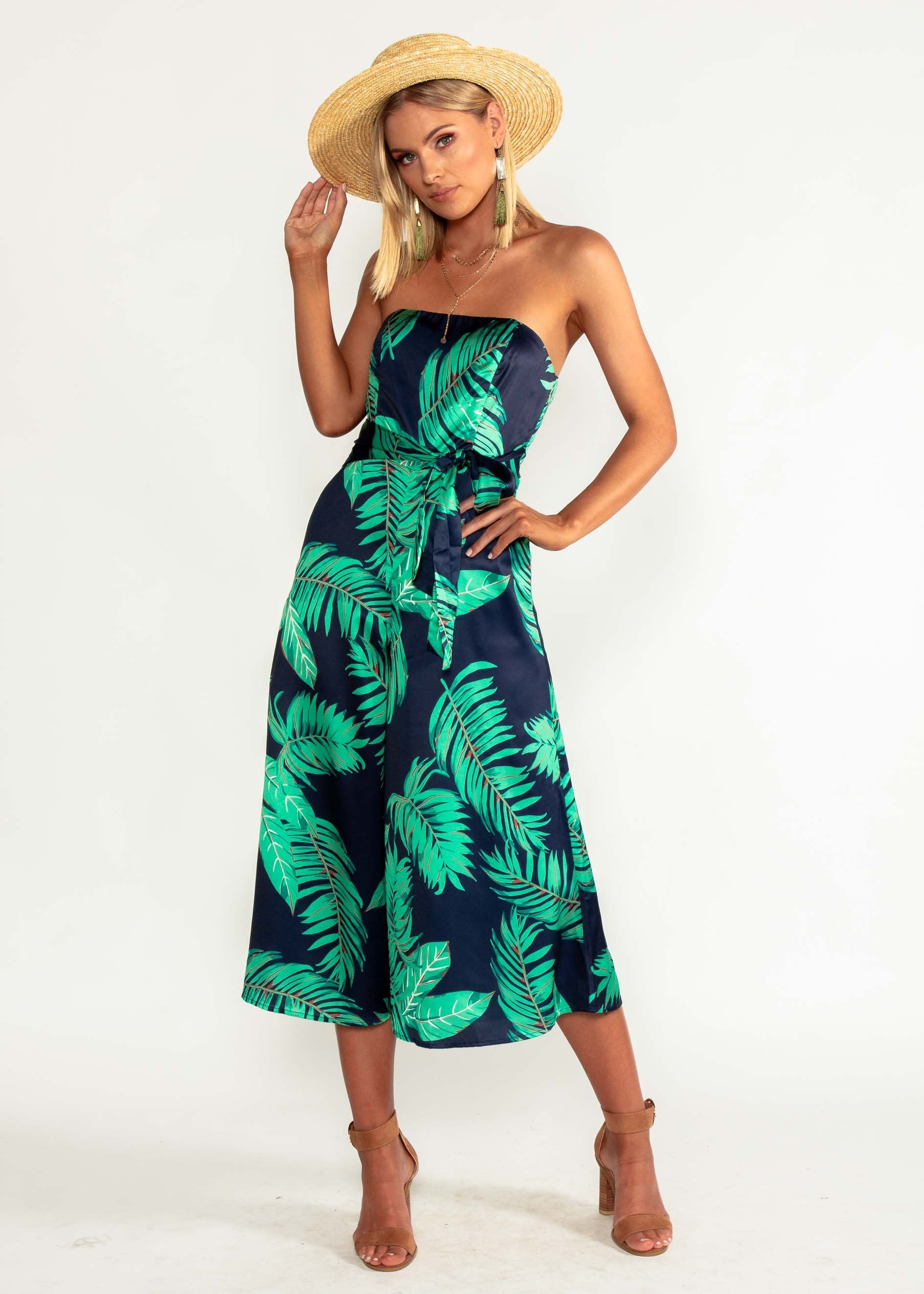 Kaia Strapless Pantsuit - Navy Tropics