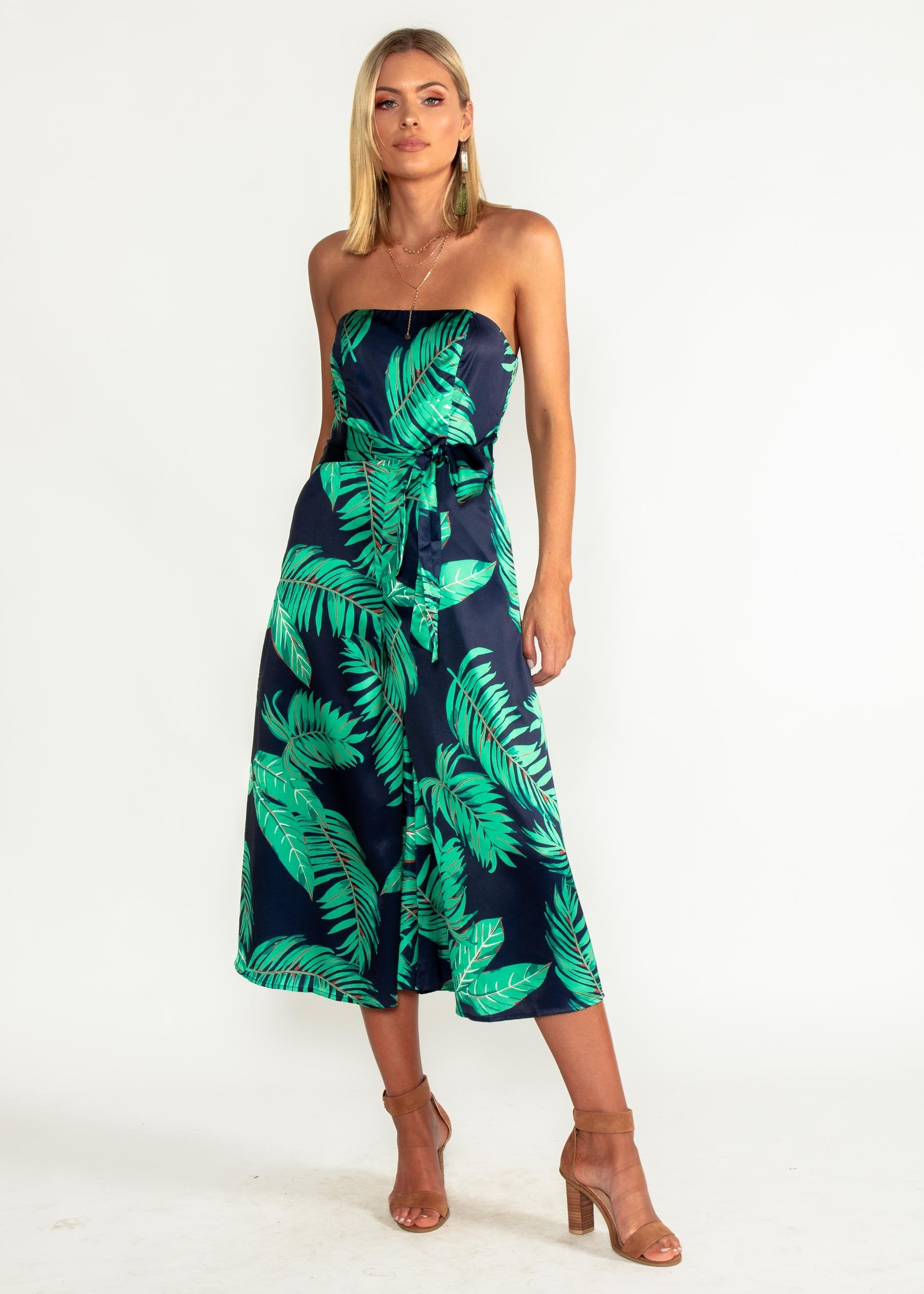 Kaia Strapless Pantsuit - Navy Tropics