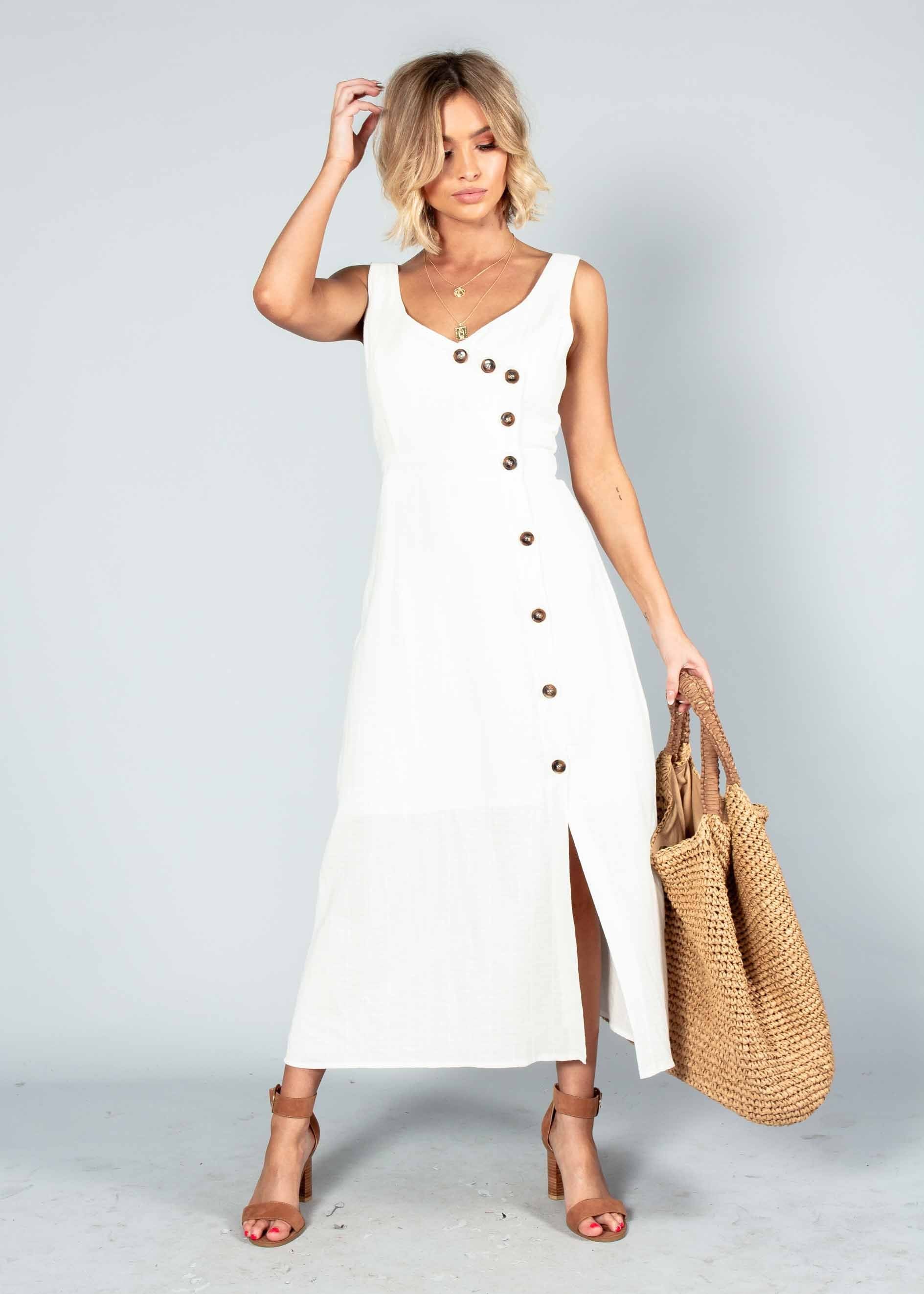 Amberle Linen-Blend Midi Dress - White