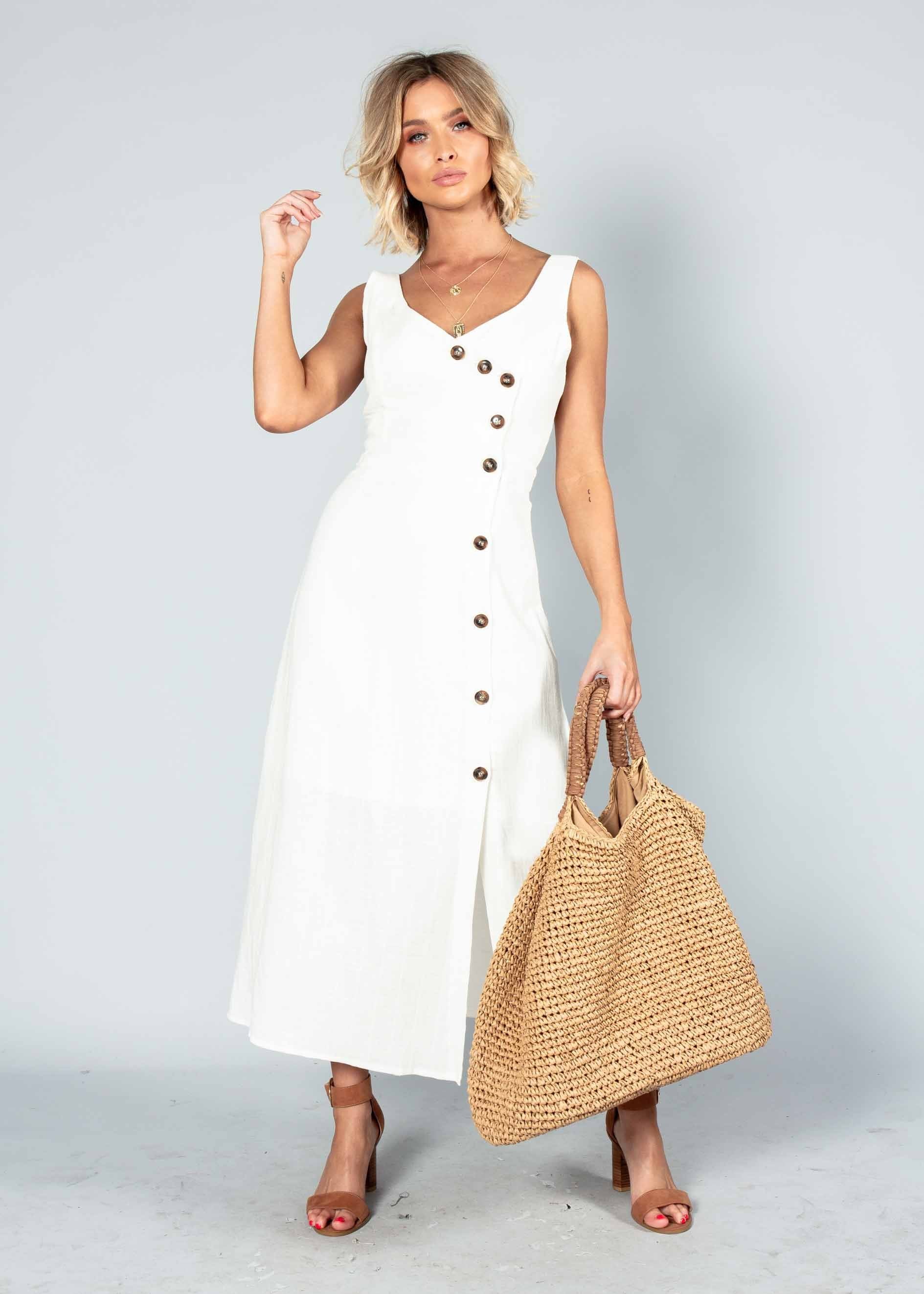 Amberle Linen-Blend Midi Dress - White