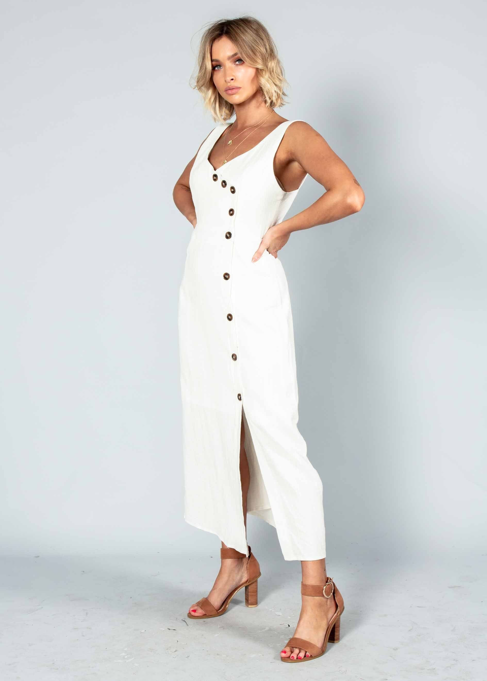 Amberle Linen-Blend Midi Dress - White