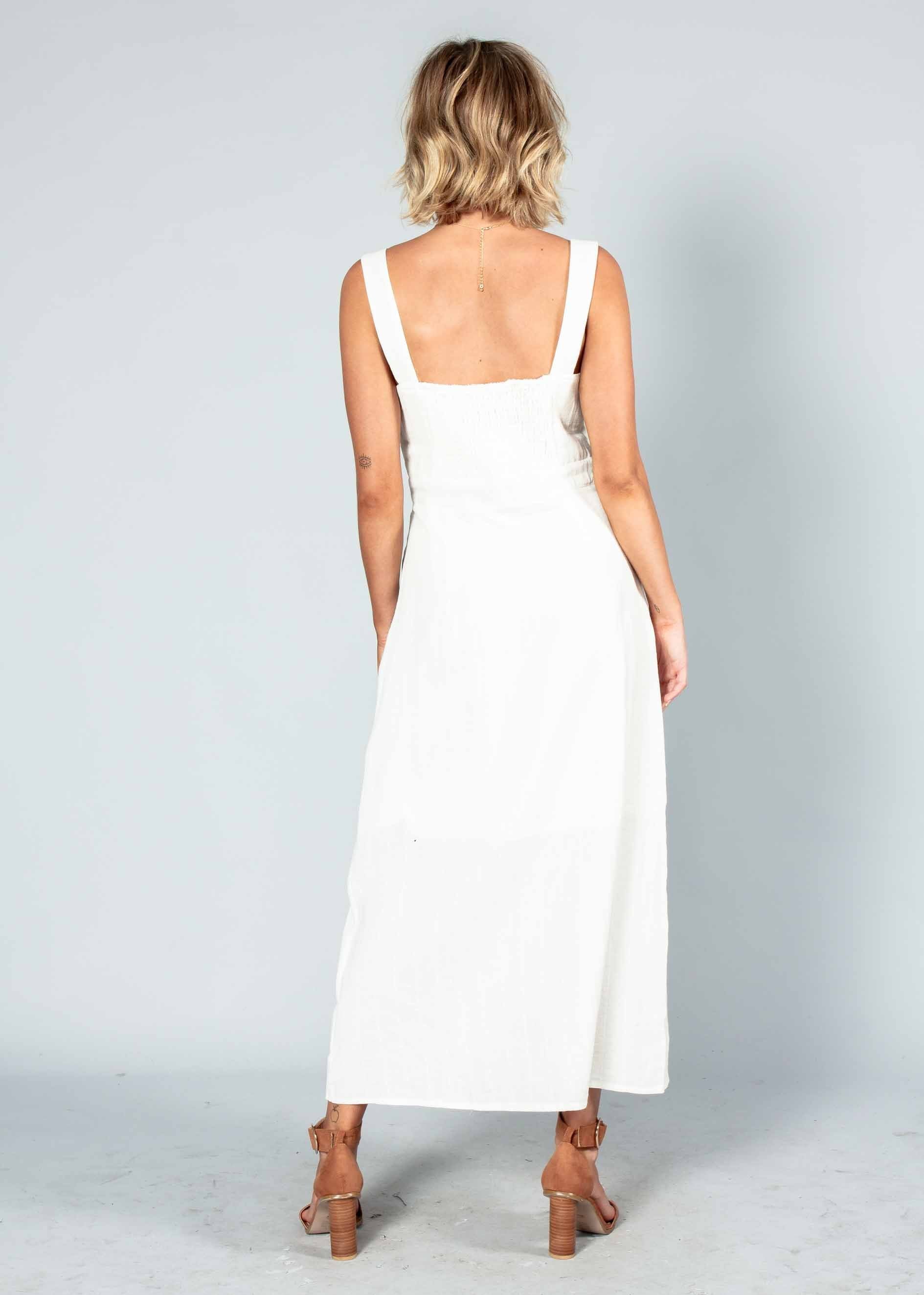 Amberle Linen-Blend Midi Dress - White