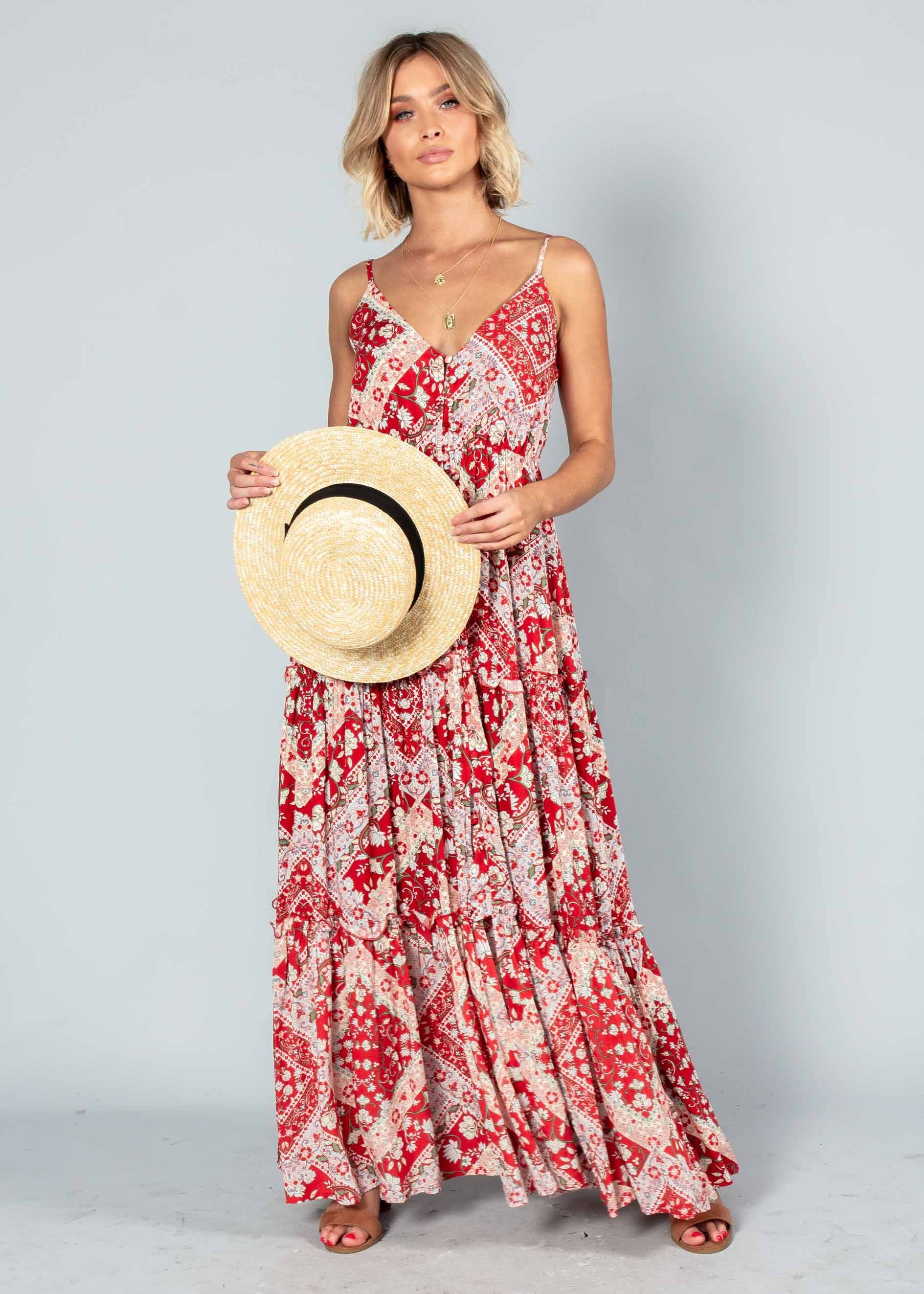 My Imagination Maxi Dress - Red Paisley