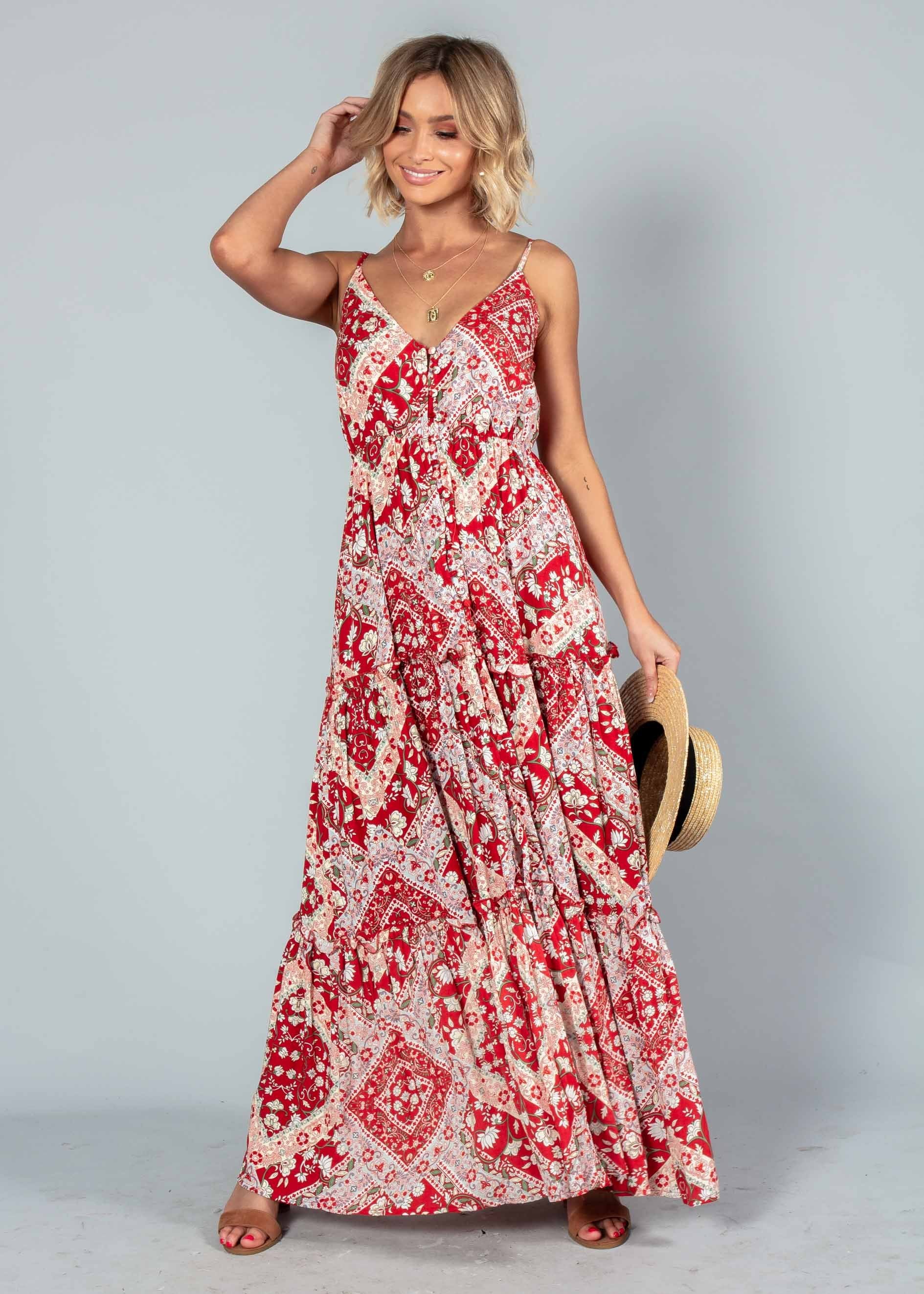 My Imagination Maxi Dress - Red Paisley