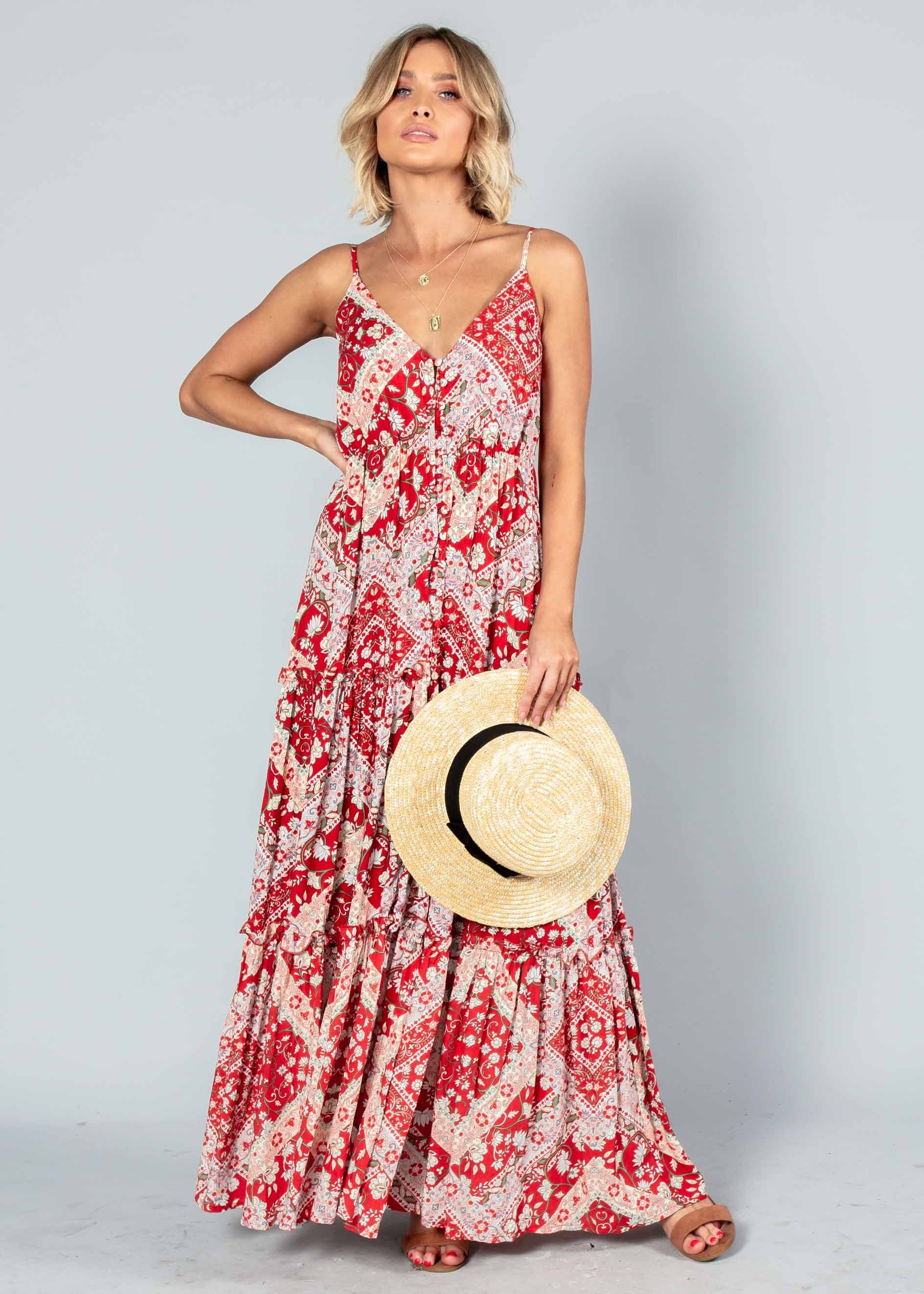 My Imagination Maxi Dress - Red Paisley