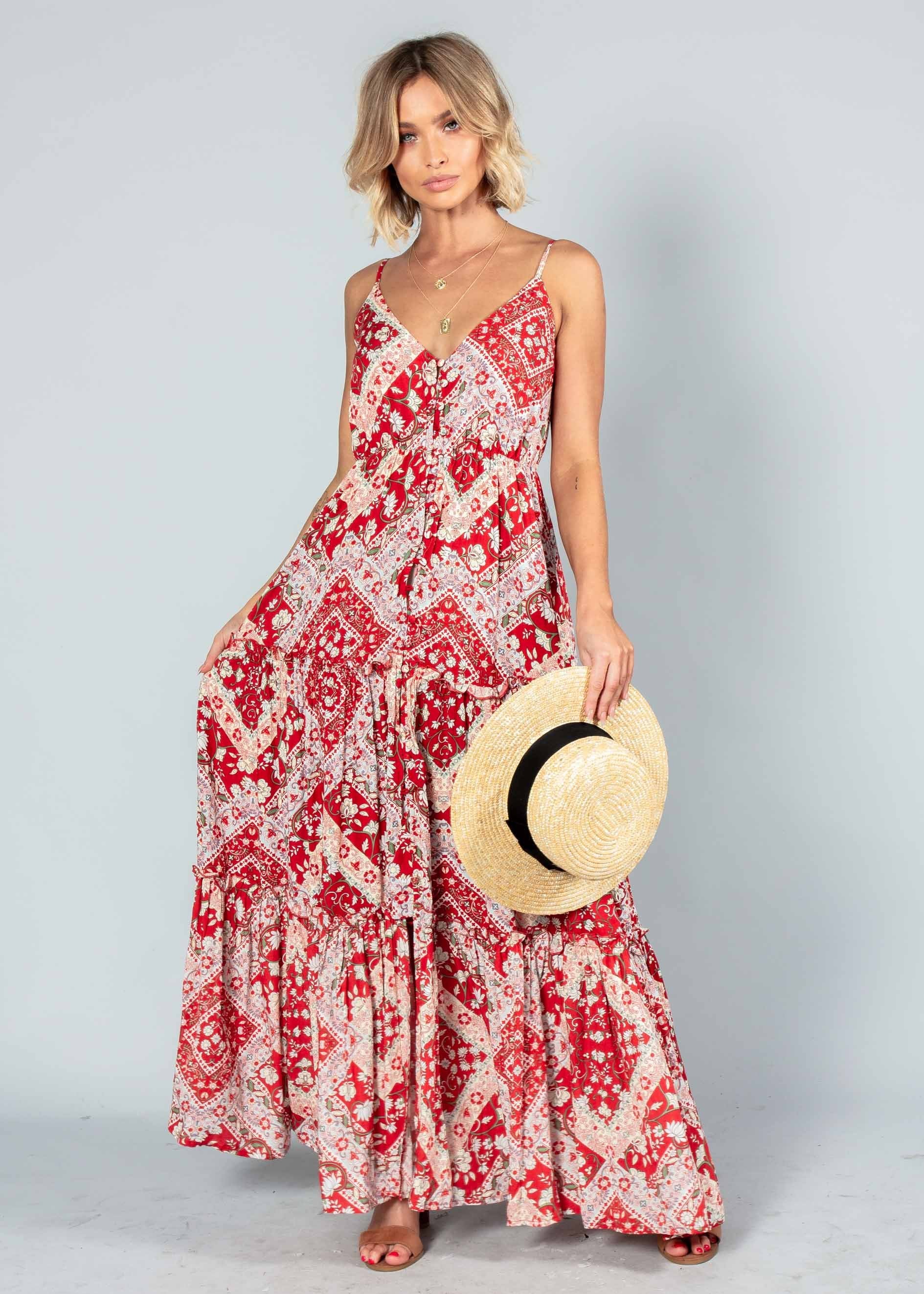 My Imagination Maxi Dress - Red Paisley