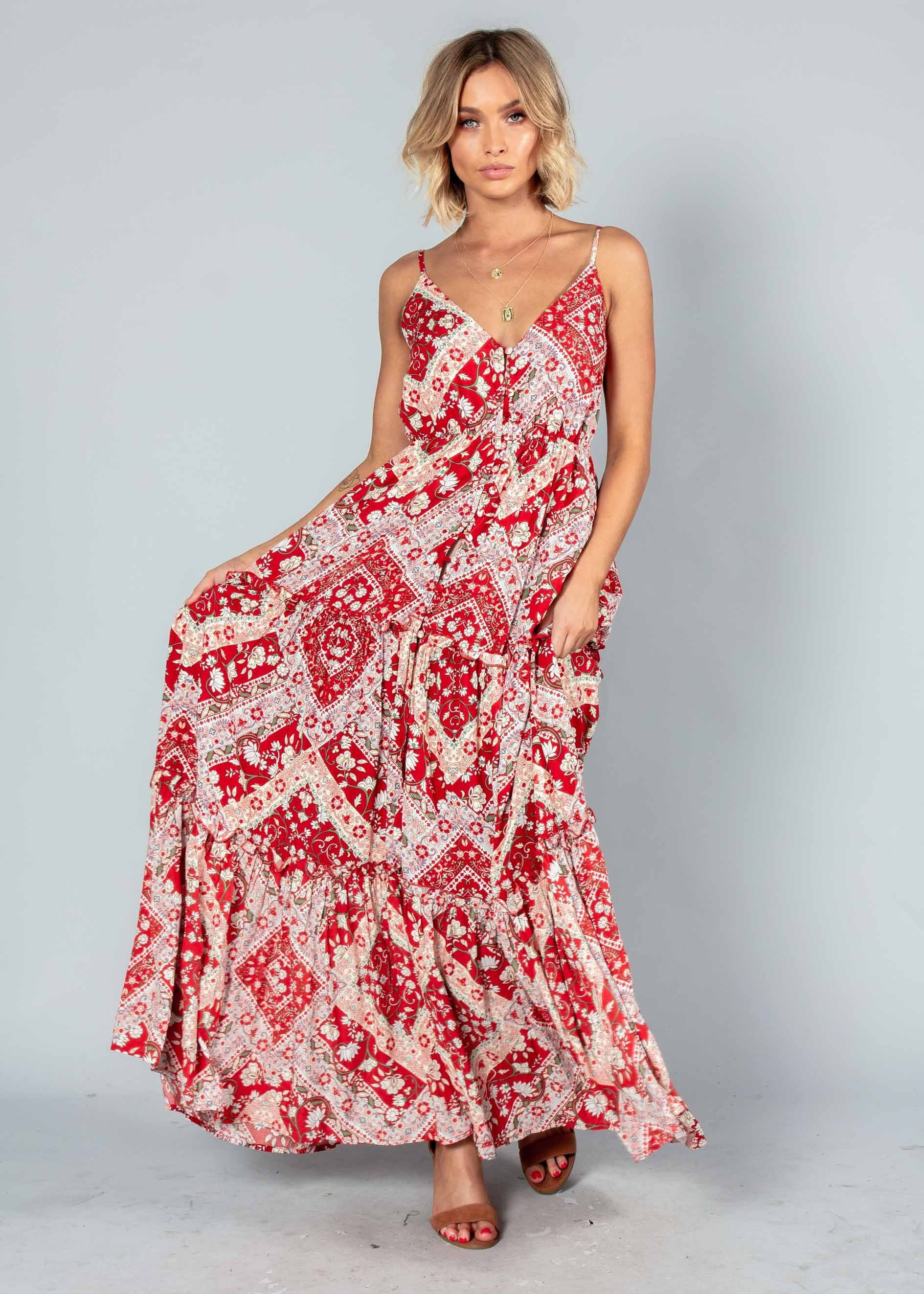 My Imagination Maxi Dress - Red Paisley