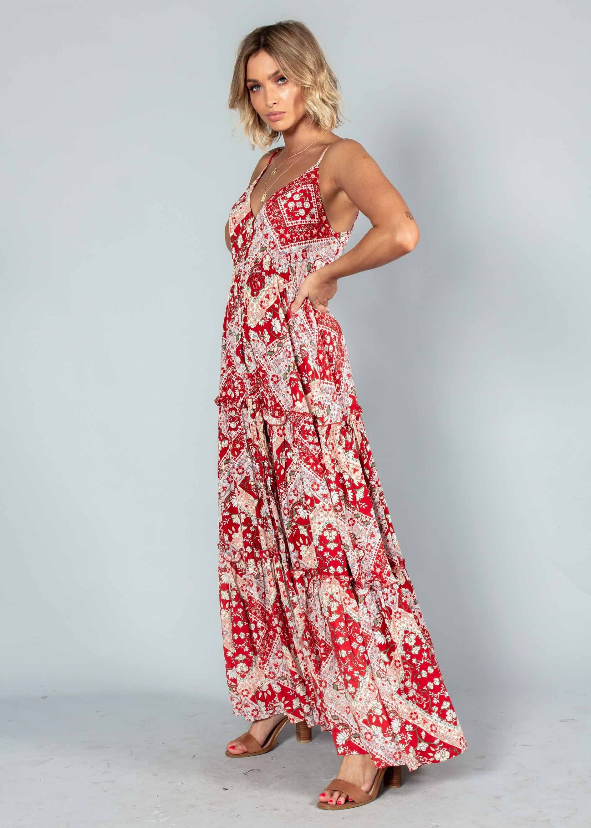 My Imagination Maxi Dress - Red Paisley