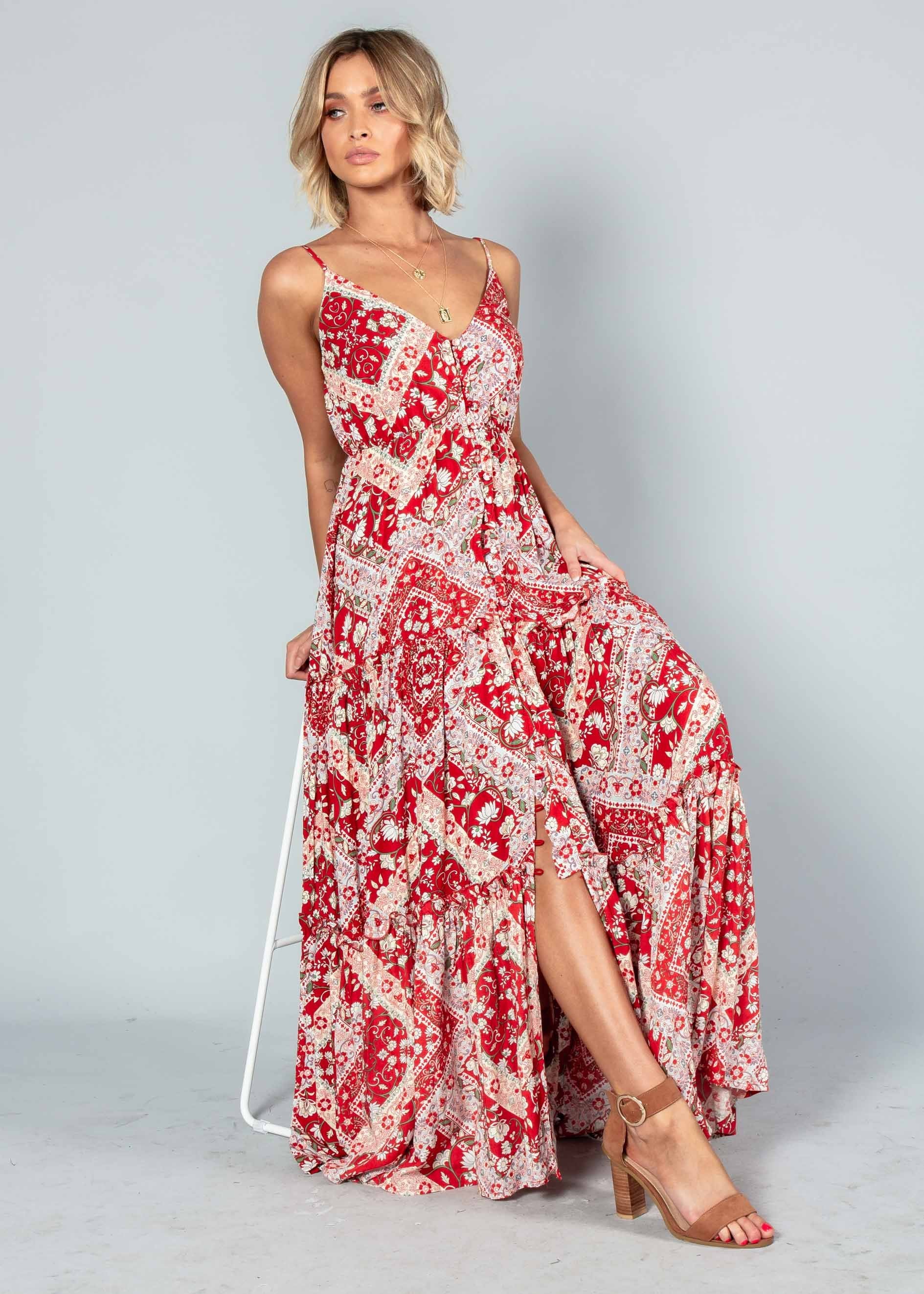 My Imagination Maxi Dress - Red Paisley