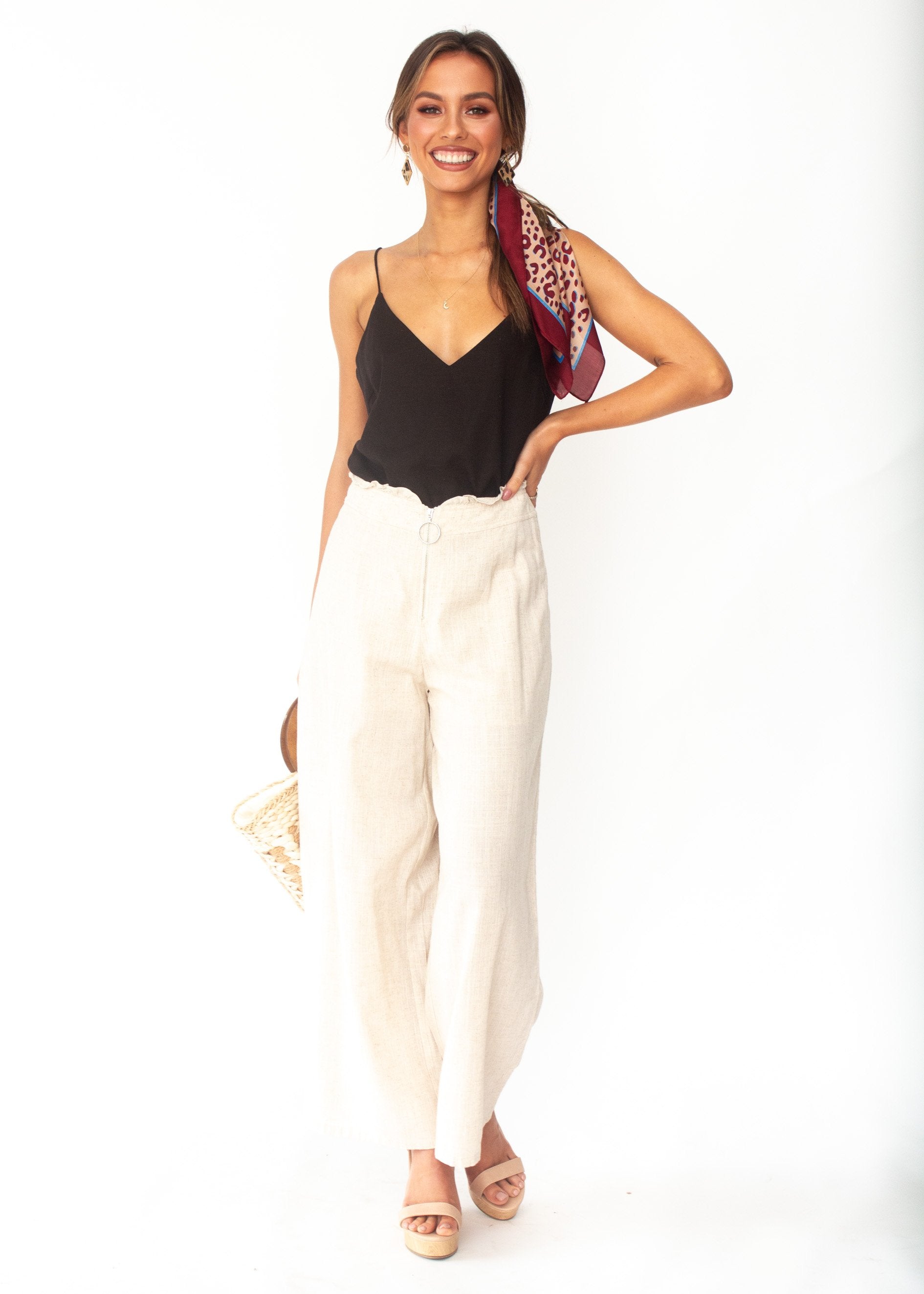 Miah Linen-blend Cami - Black