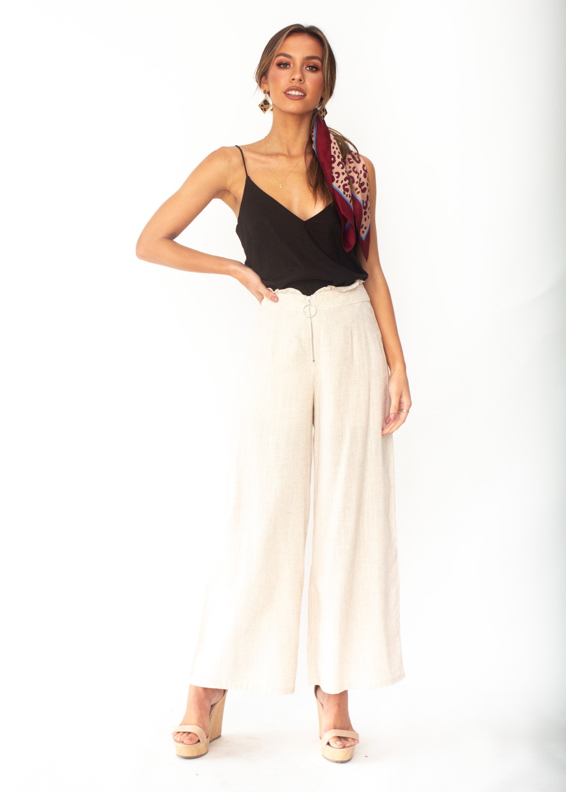 Miah Linen-blend Cami - Black