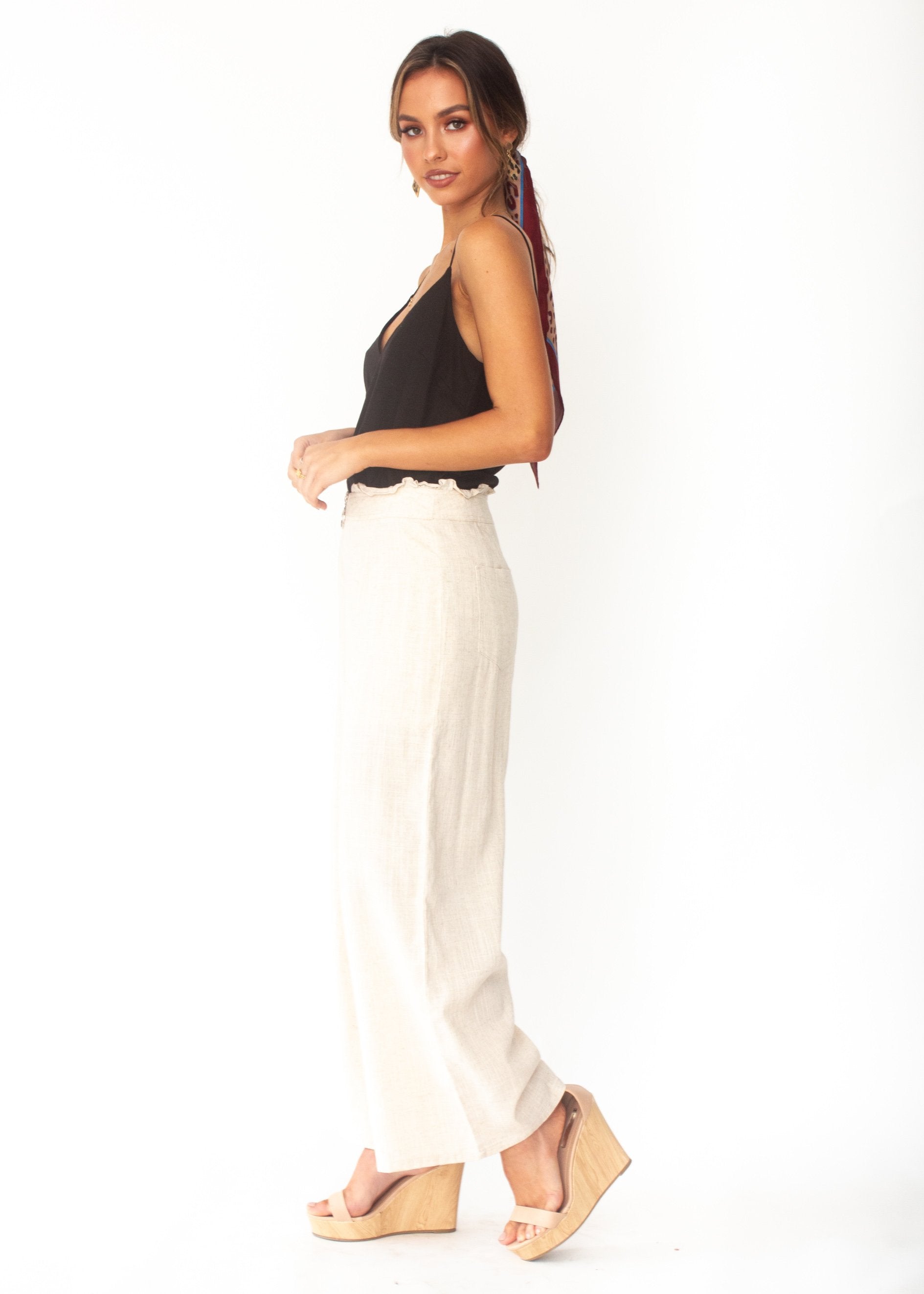 Byron Linen Wide Leg Pants - Natural