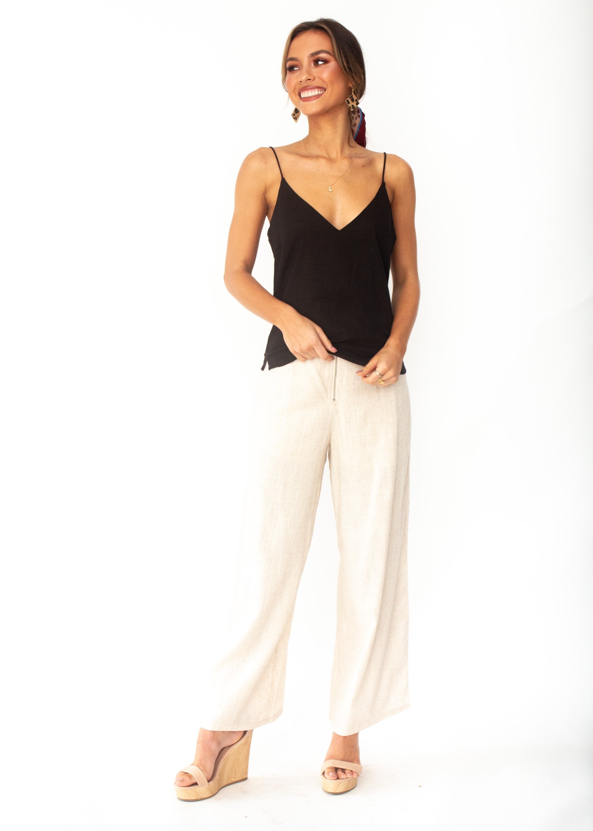 Miah Linen-blend Cami - Black