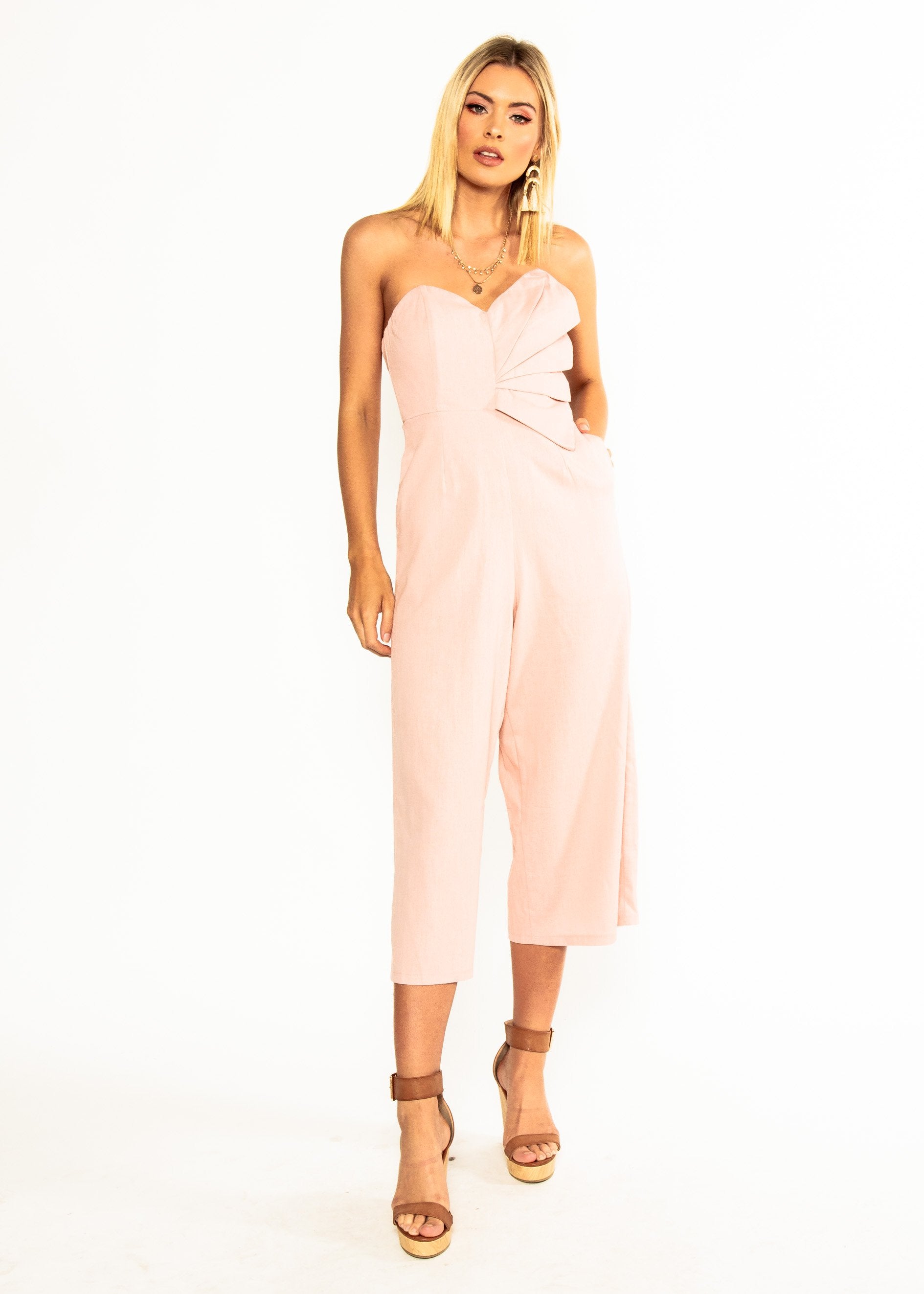 Rapid Fire Linen Strapless Pantsuit - Peachy