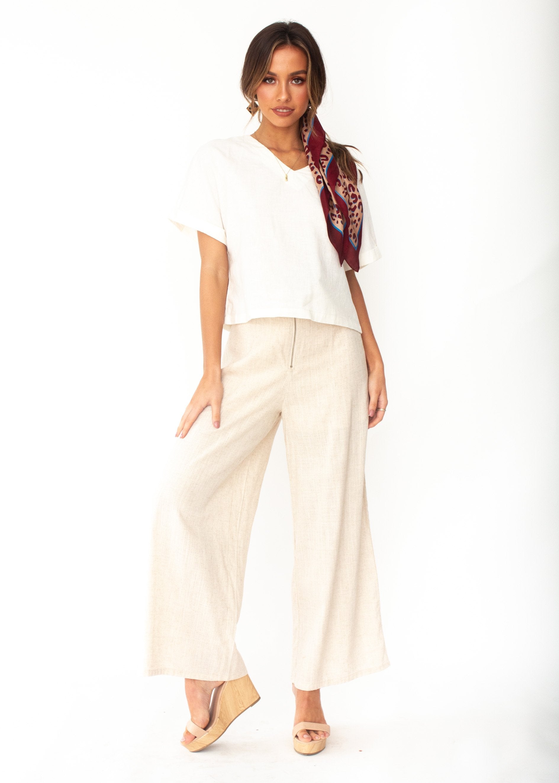 Samara Linen-Blend Tee - Ivory