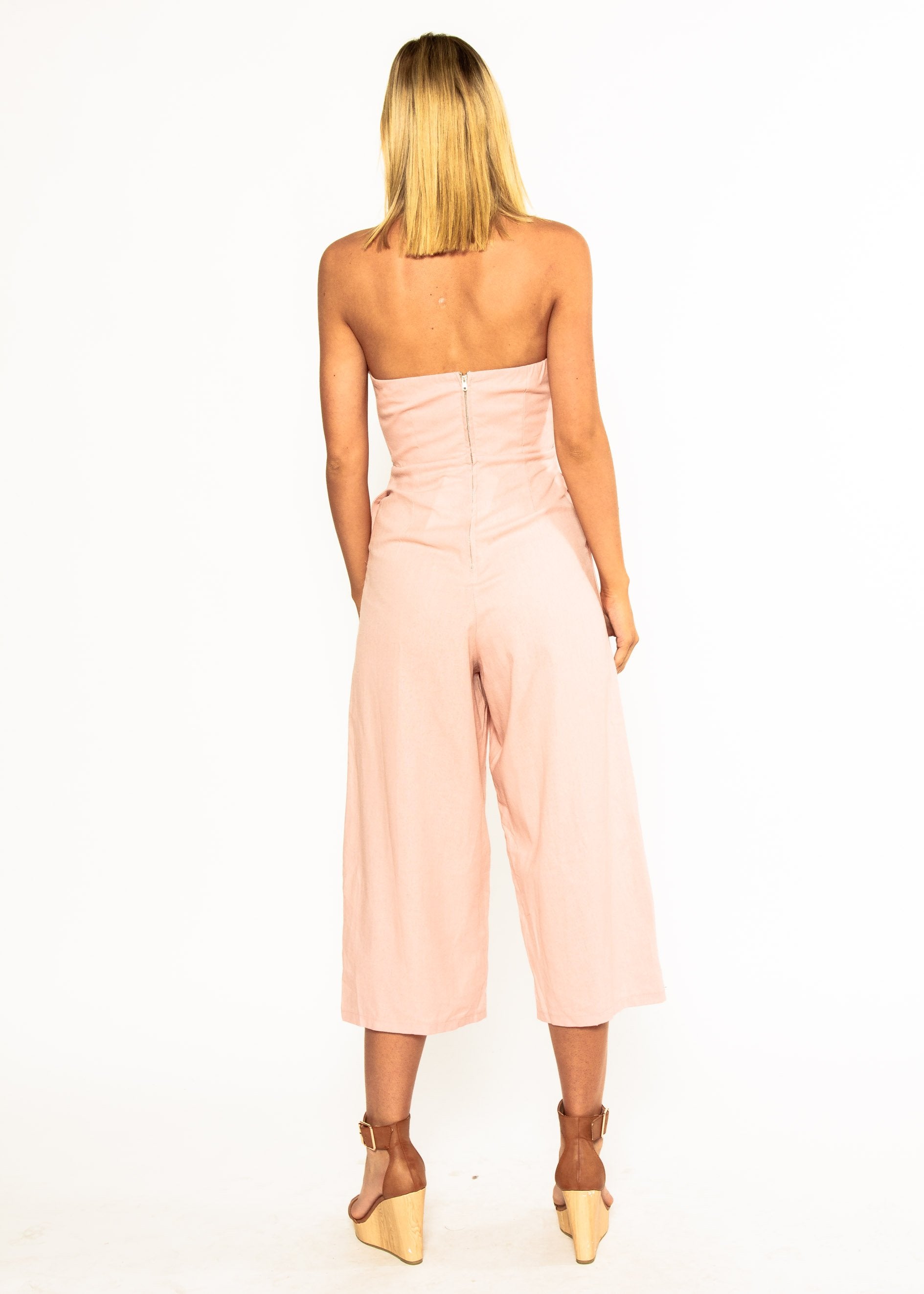 Rapid Fire Linen Strapless Pantsuit - Peachy