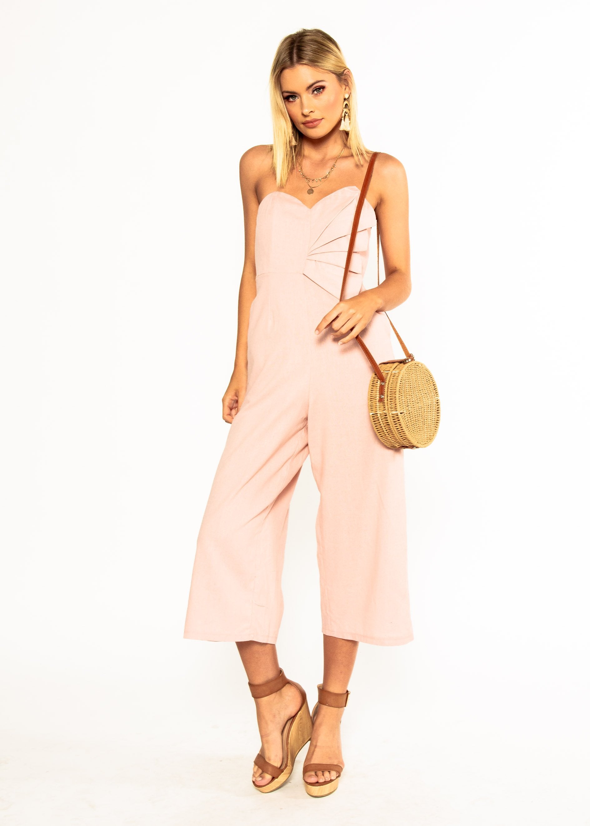 Rapid Fire Linen Strapless Pantsuit - Peachy