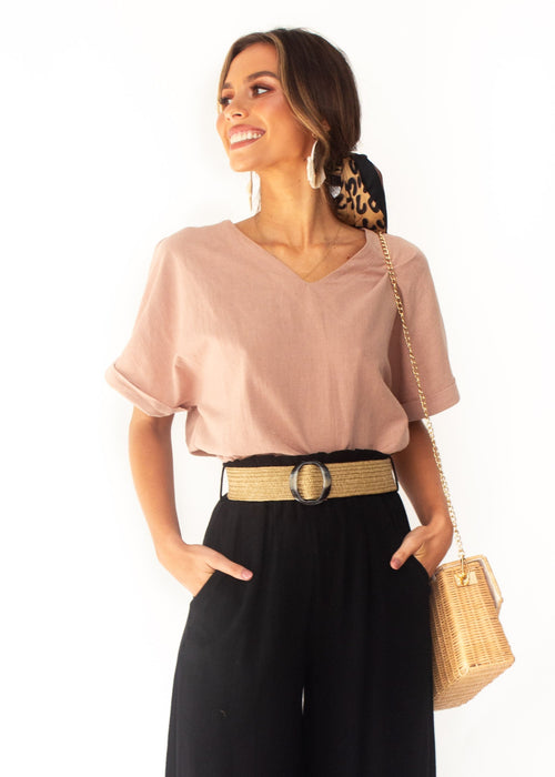 Women's Samara Linen-Blend Top - Mocha