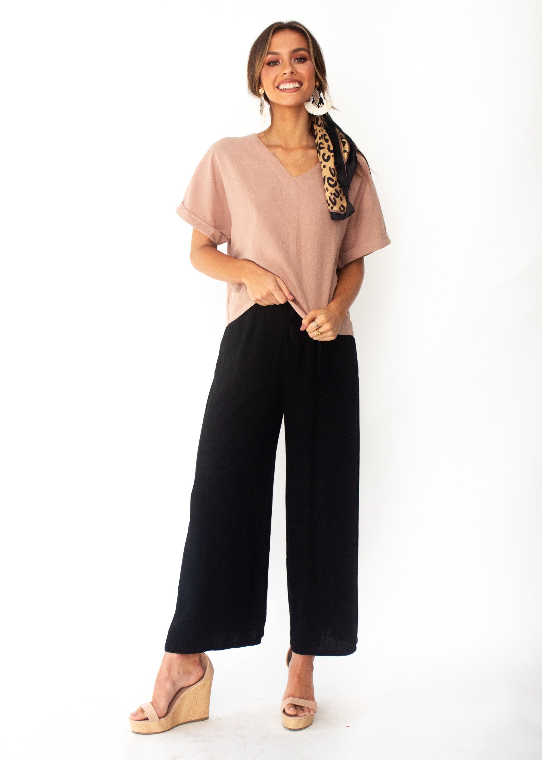 Samara Linen-Blend Tee - Mocha