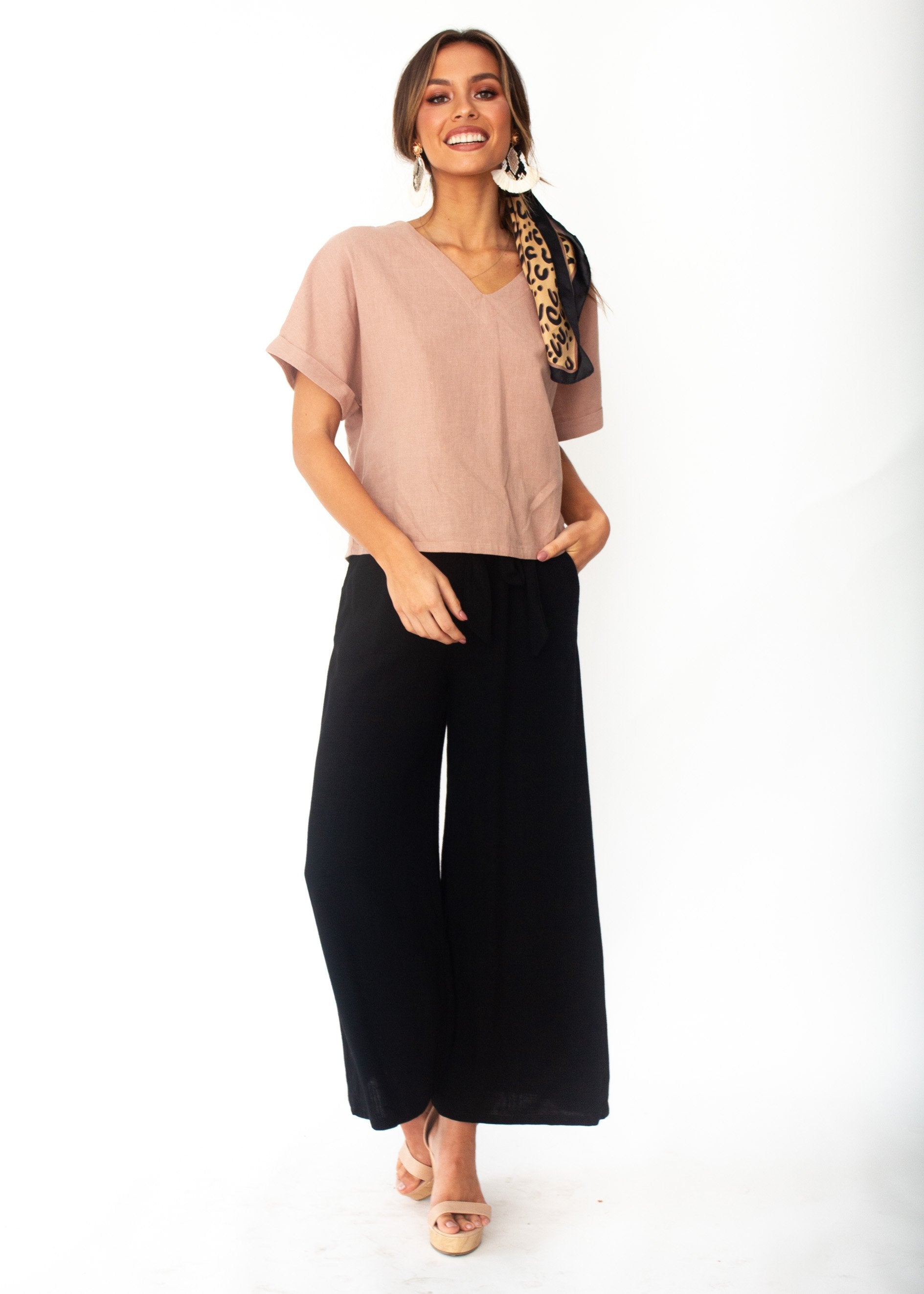 Samara Linen-Blend Tee - Mocha