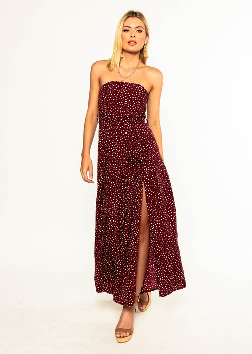 Guilt Free Strapless Pantsuit - Wine Polka