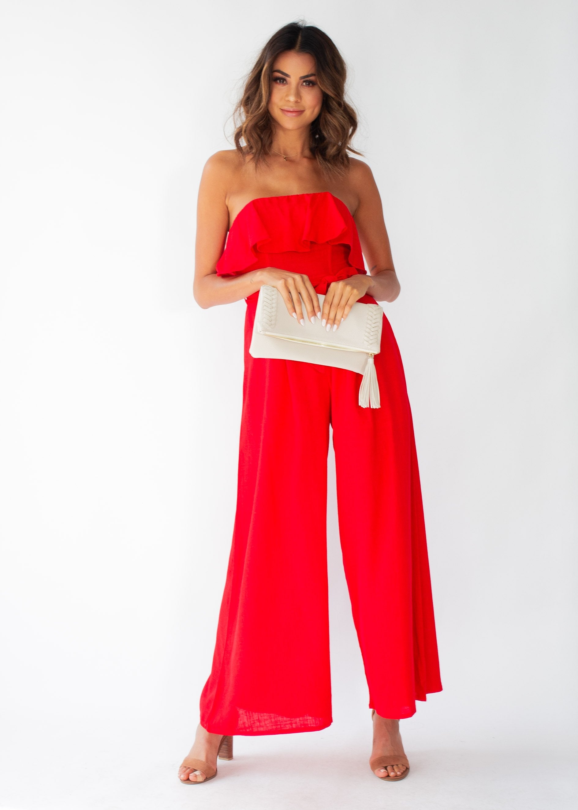 Joslyn Strapless Pantsuit w/ Tie - Red