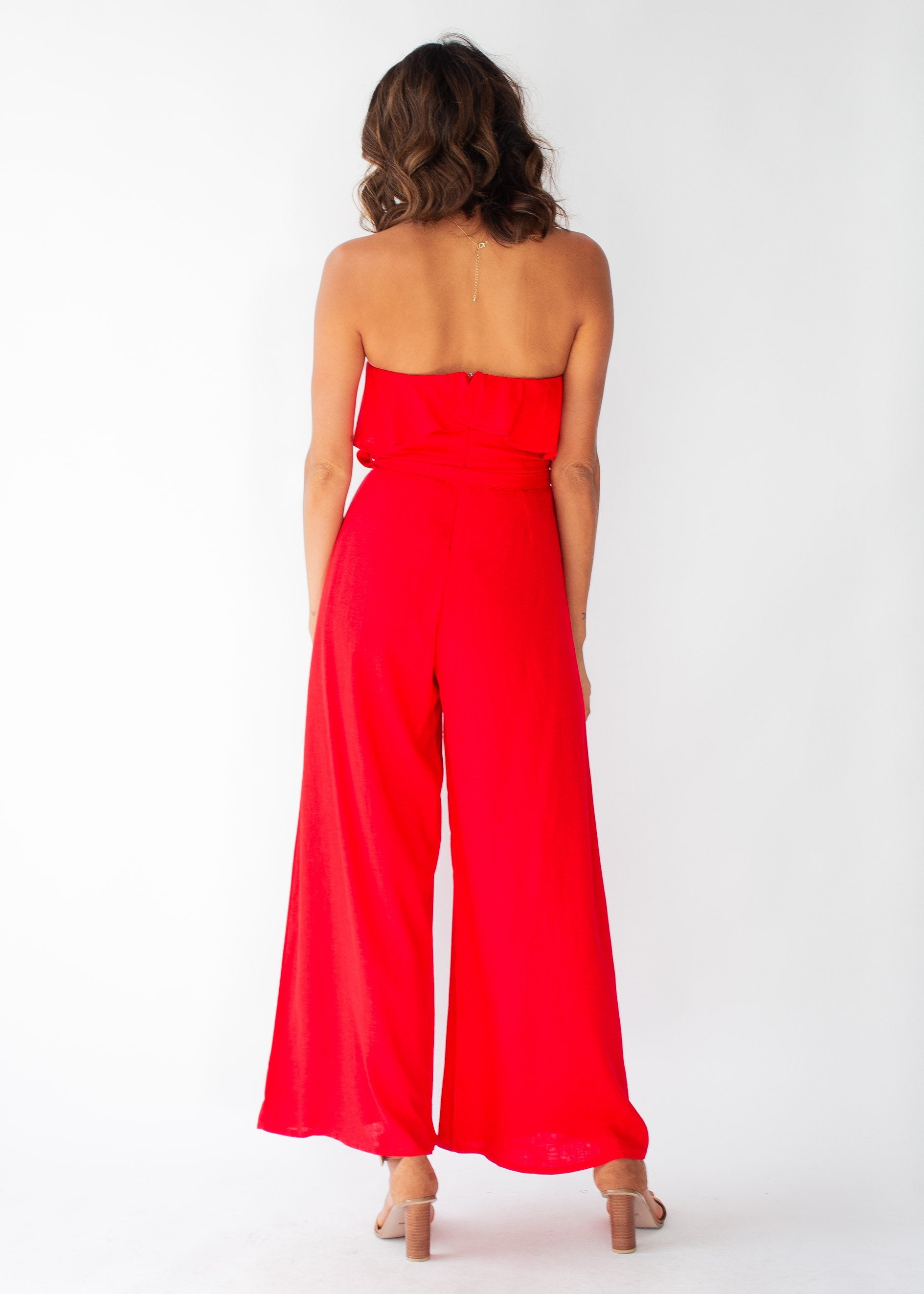 Joslyn Strapless Pantsuit w/ Tie - Red