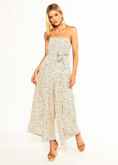 Guilt Free Strapless Pantsuit - Cream Polka