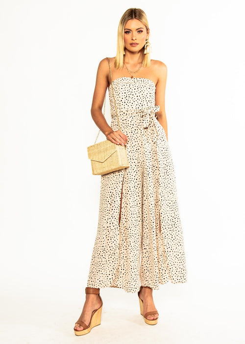 Guilt Free Strapless Pantsuit - Cream Polka