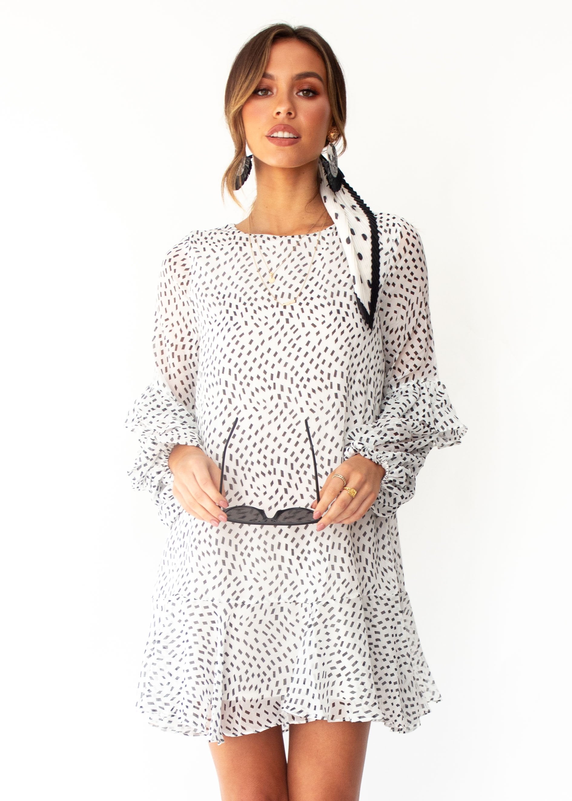 Women's Olivia Chiffon Dress - Confetti - White Black