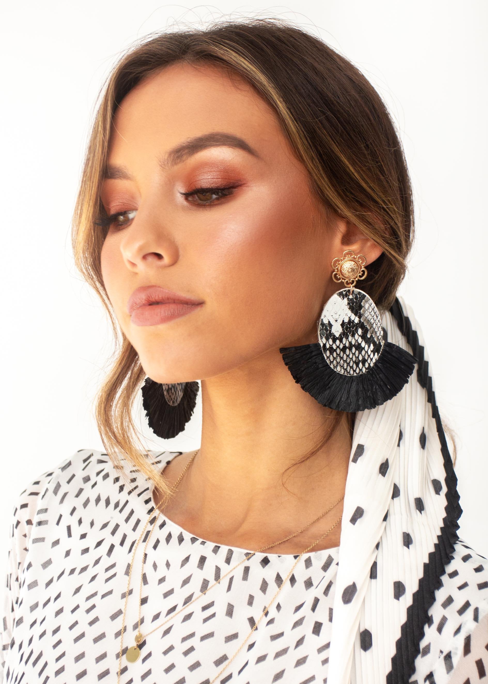 Kassia Earrings - Black Snake Print