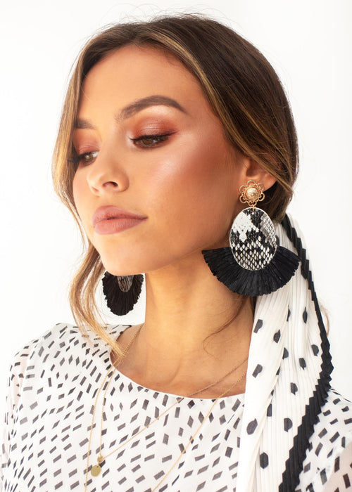 Kassia Earrings - Black Snake Print