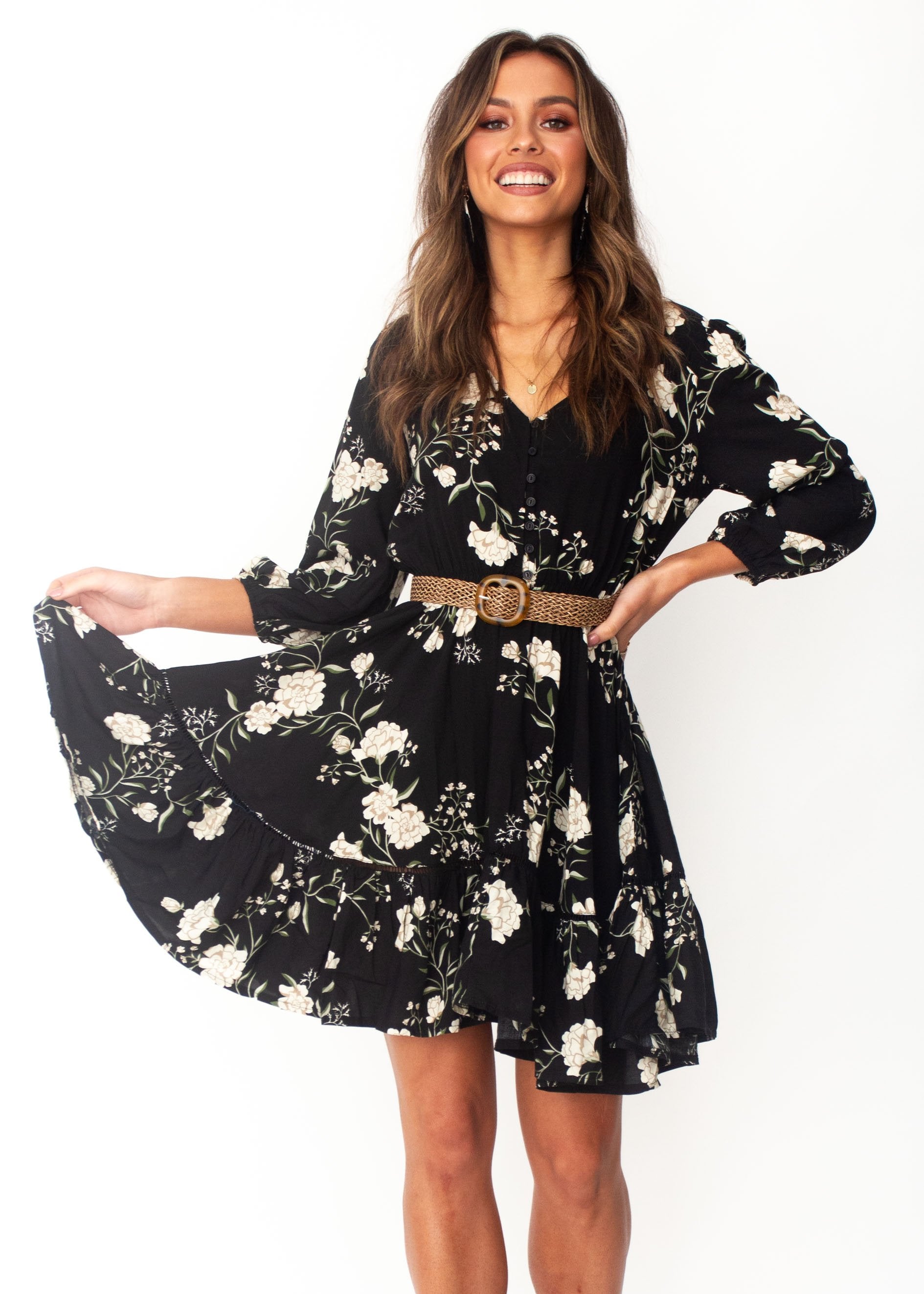 Women's Cianna Swing Dress - Alliah - Jaase - Black Floral