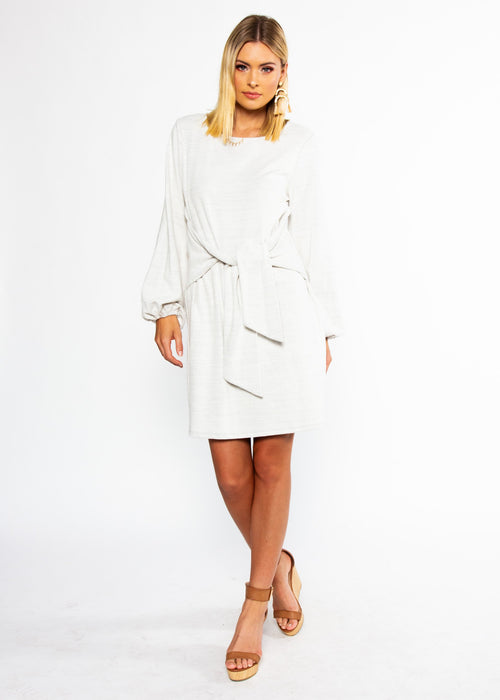 Jessa Tie Knit Dress - Grey