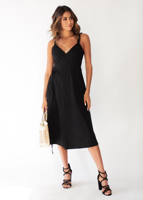 Salt Breeze Wrap Midi Dress - Black