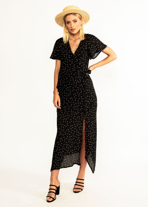 Sweet Flourish Wrap Maxi Dress - Black