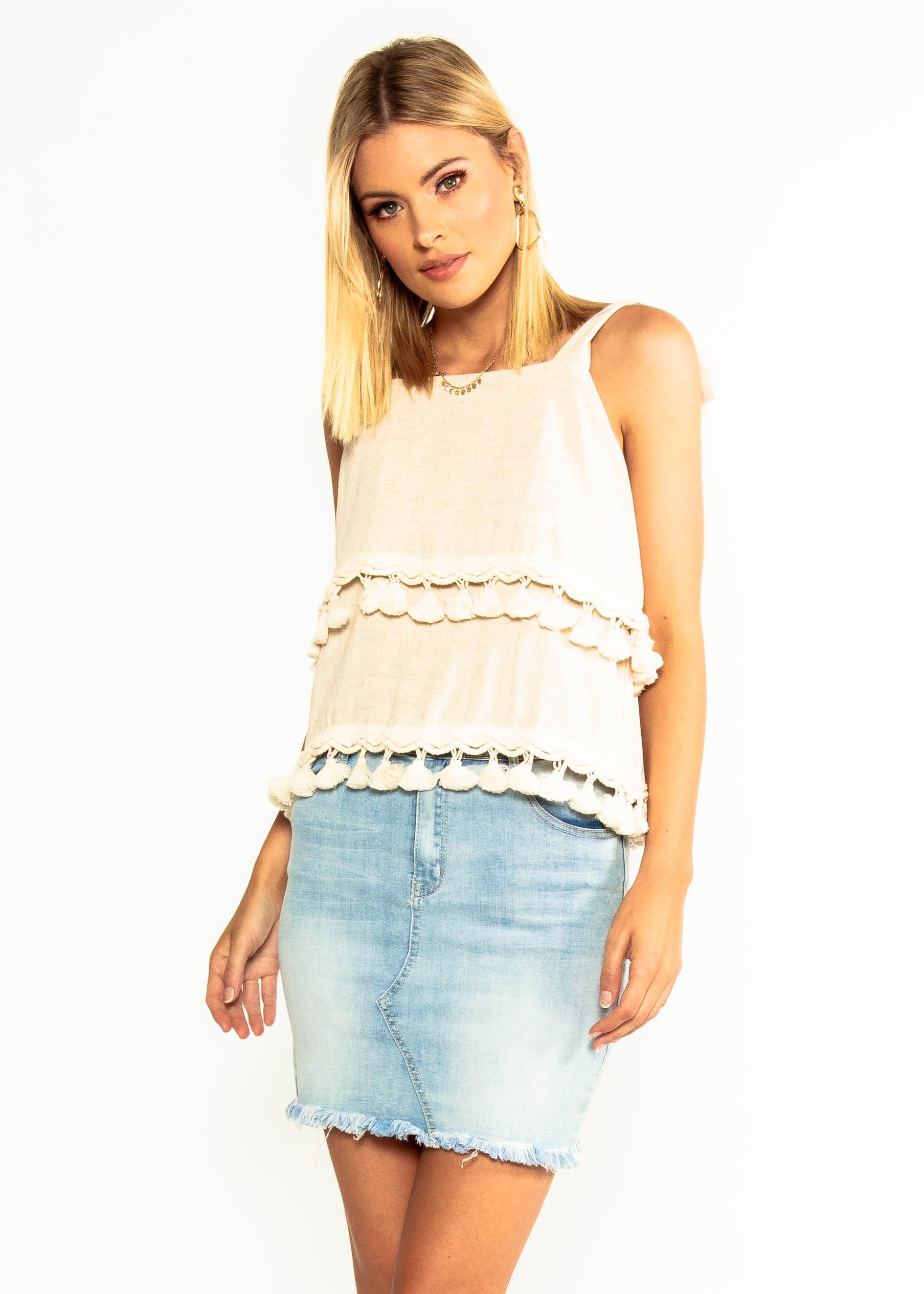 Bare Love Tassel Crop - Oatmeal