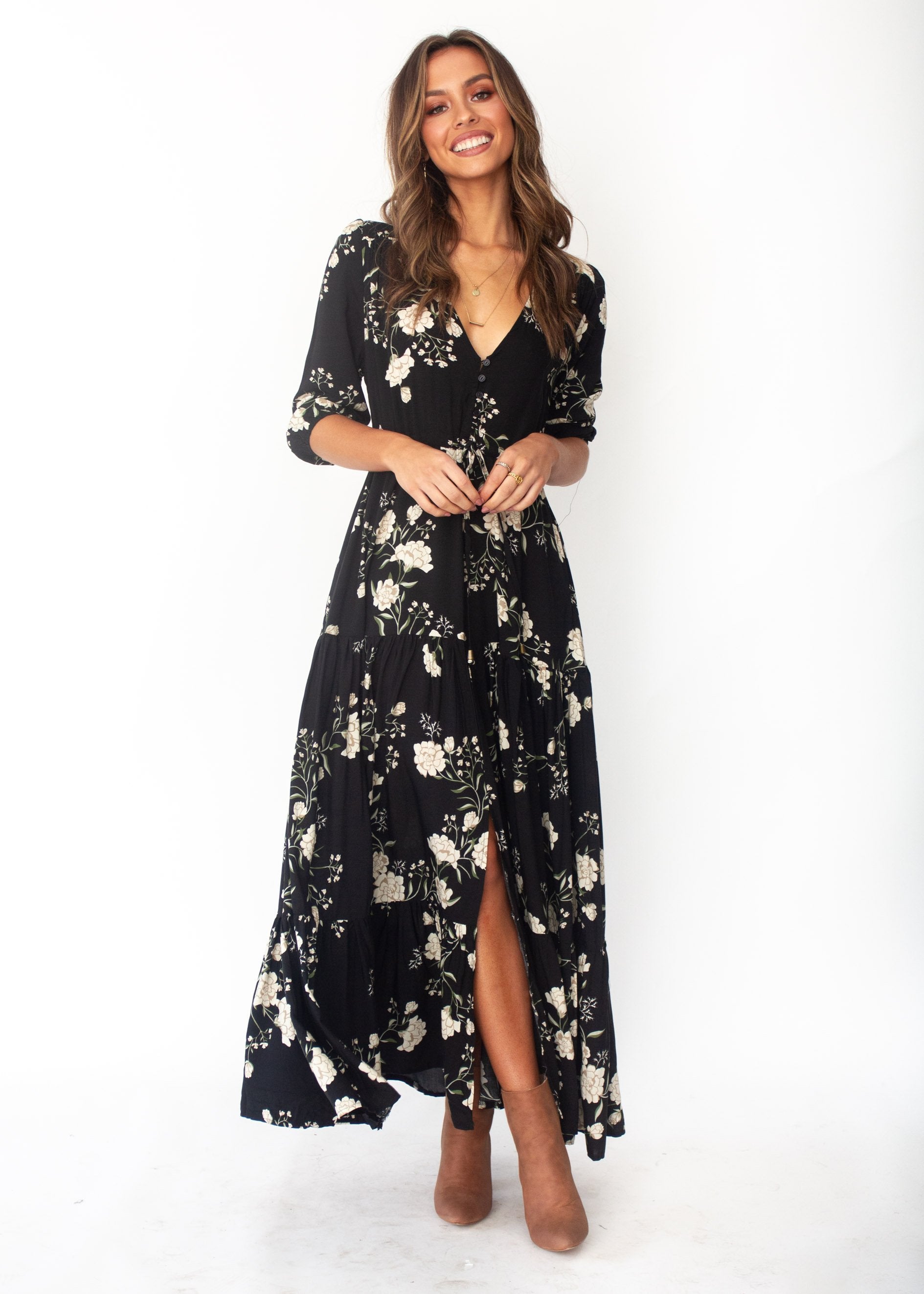 Tessa Maxi Dress - Alliah - Jaase - Black Floral Print
