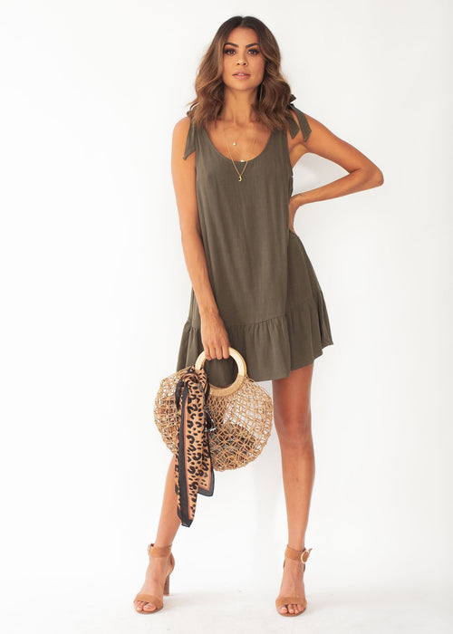 Life on the Road Linen Dress - Dark Khaki