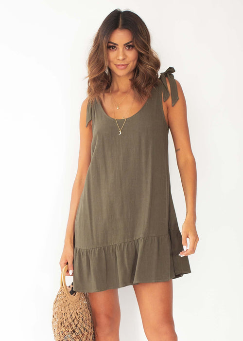 Life on the Road Linen Dress - Dark Khaki