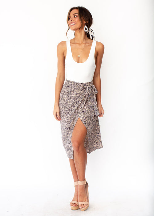 Bold Love Midi Wrap Skirt - Nude Spot