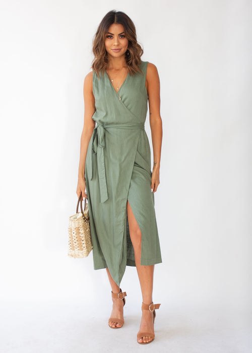 First Priority Wrap Maxi Dress - Khaki