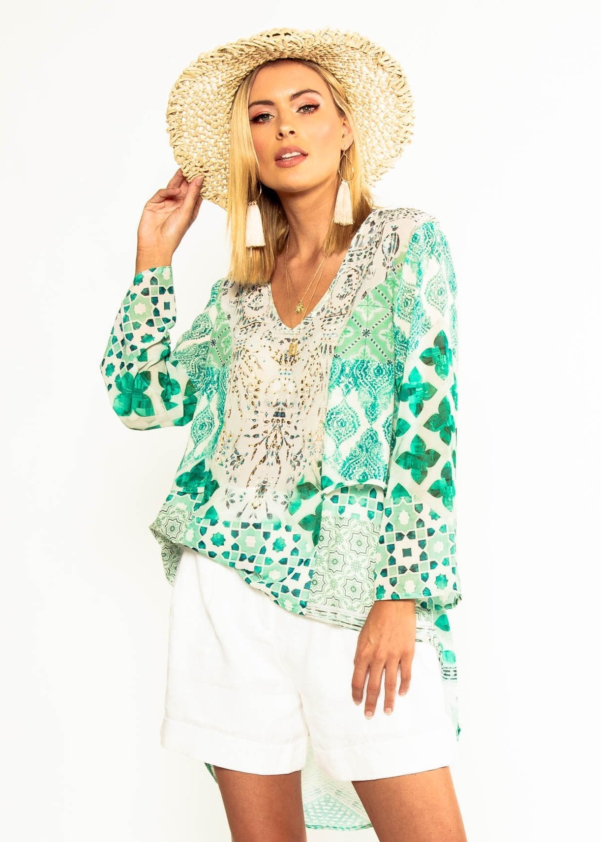 Capsize Hi-Lo Blouse - Emerald City