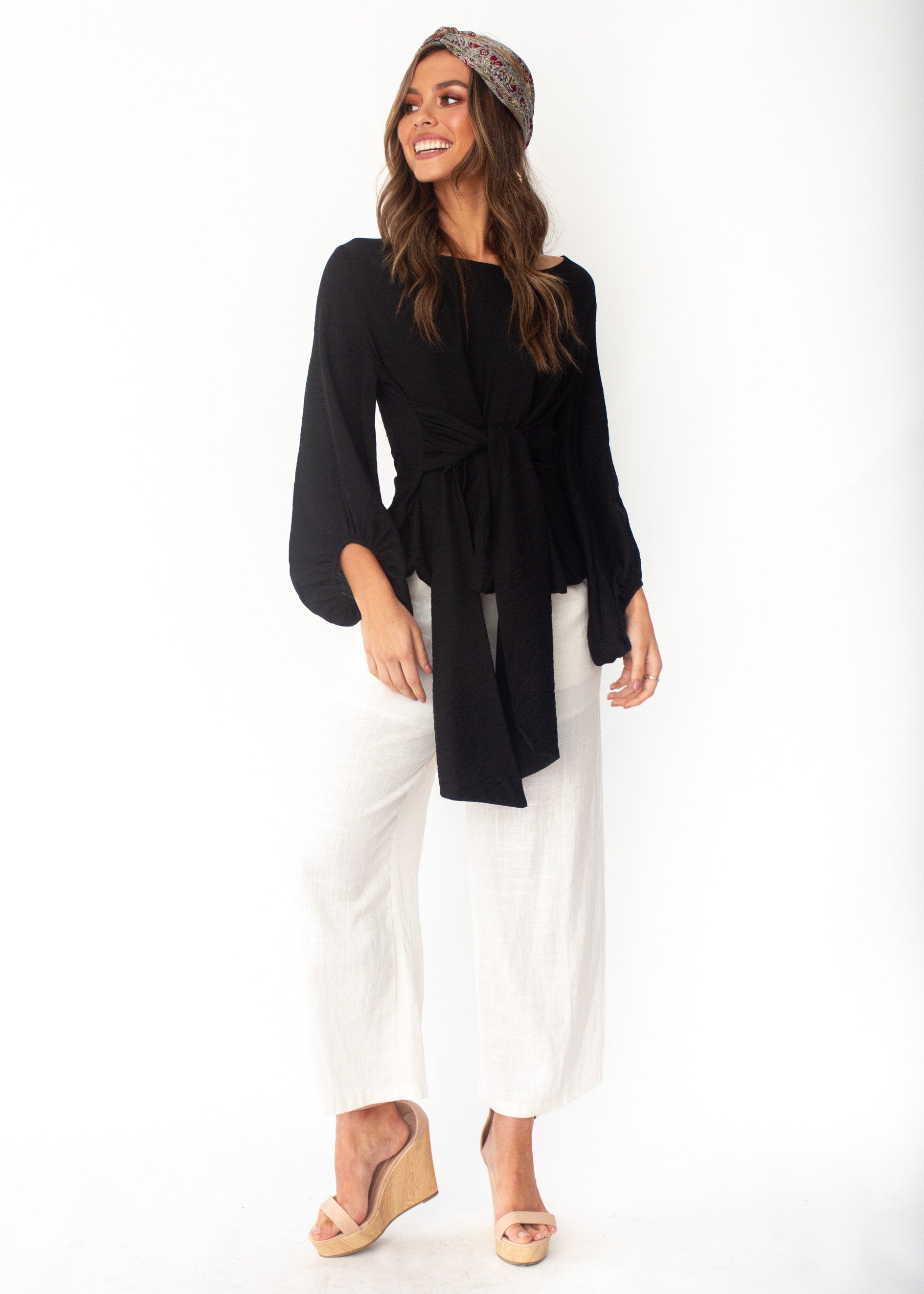 Born To Dare Tie Blouse - Black