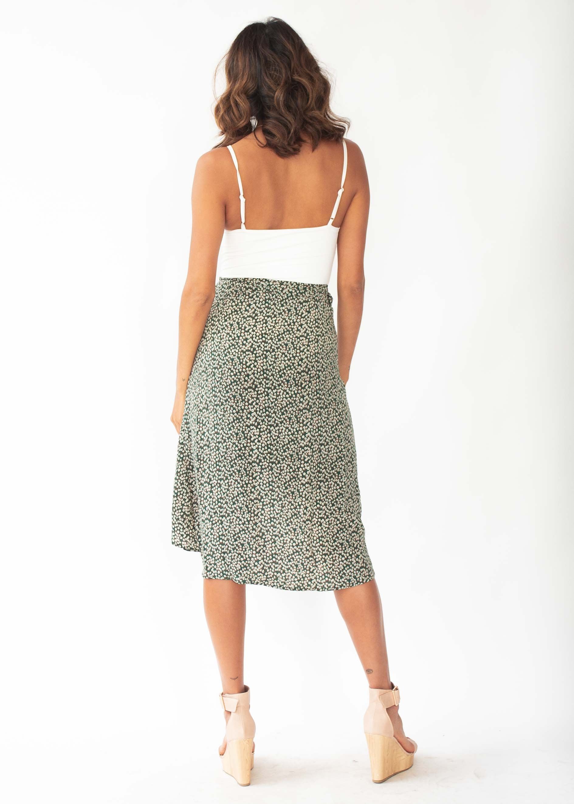 Bold Love Midi Wrap Skirt - Green Floral