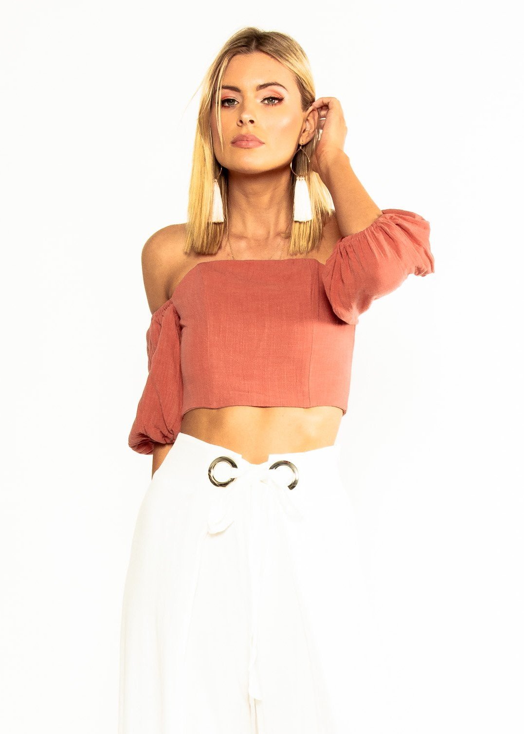 Sweet Nothings Off Shoulder Crop - Rose