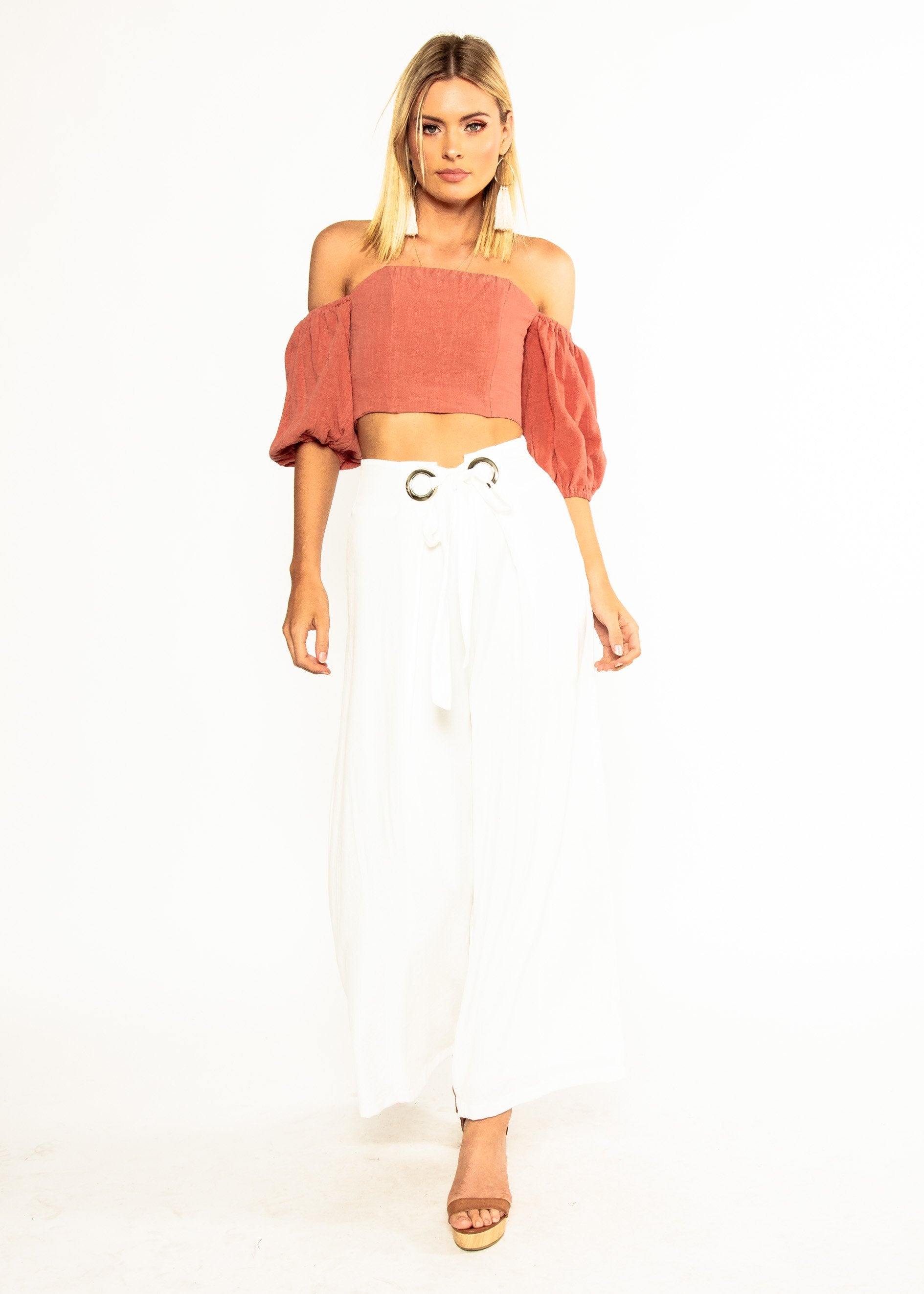 Sweet Nothings Off Shoulder Crop - Rose