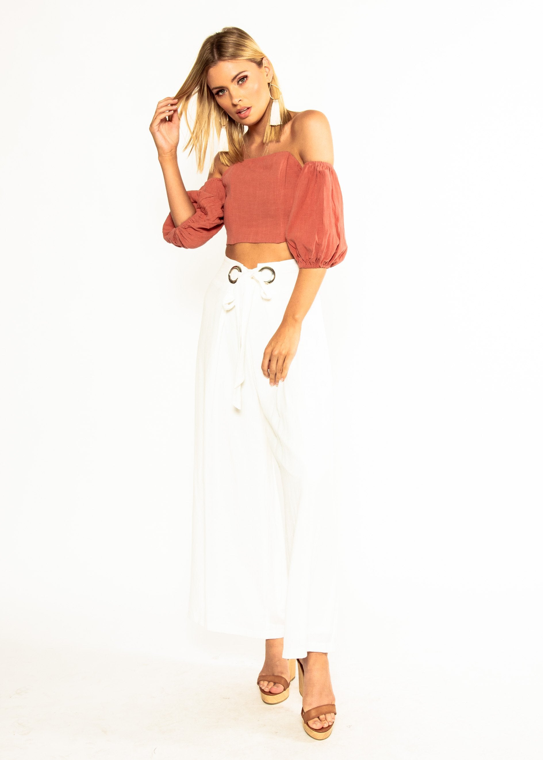Sweet Nothings Off Shoulder Crop - Rose