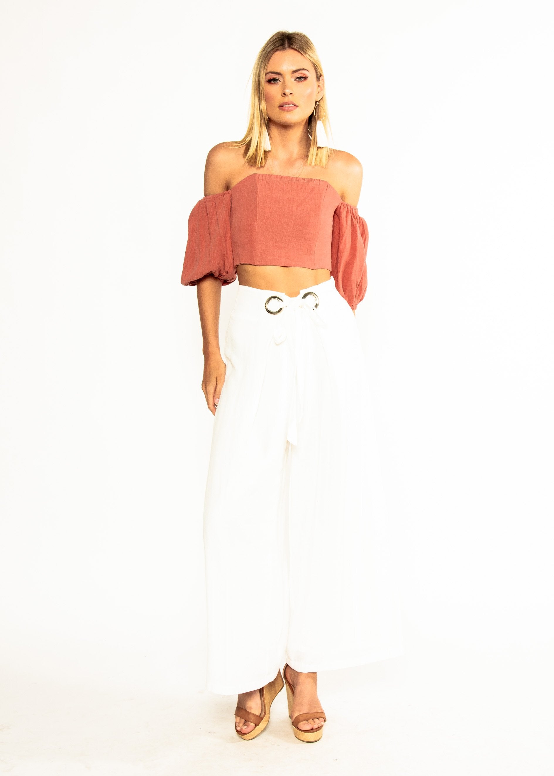 Sweet Nothings Off Shoulder Crop - Rose